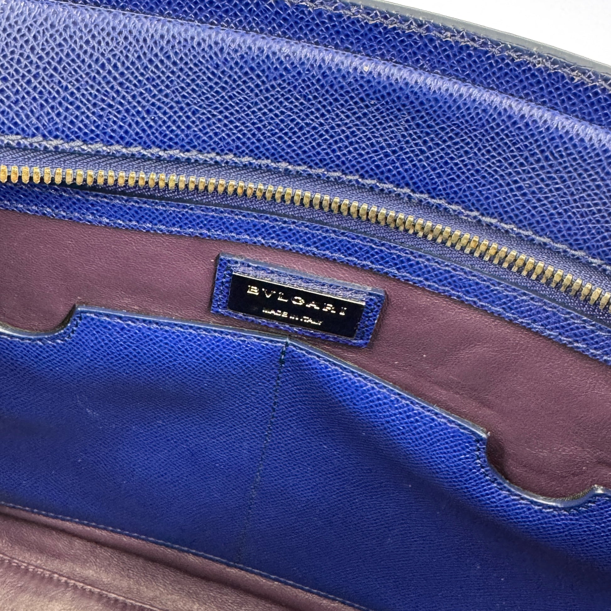 Taupe Blue Grained Leather Briefcase NJ