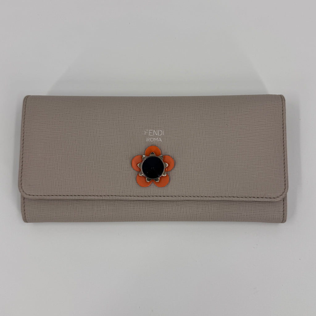 Continental Wallet on Chain Flower Studded Leather NJ