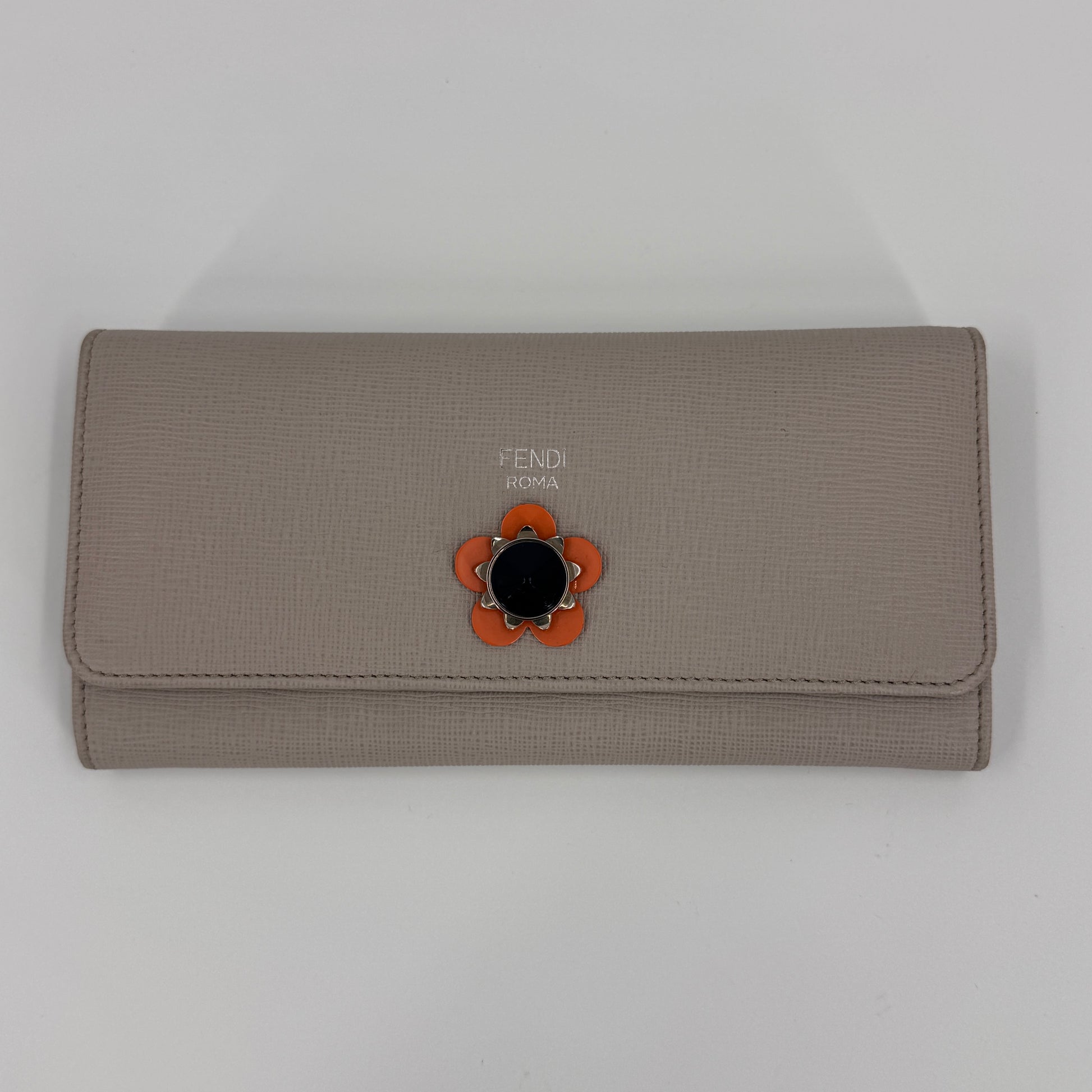 Continental Wallet on Chain Flower Studded Leather NJ