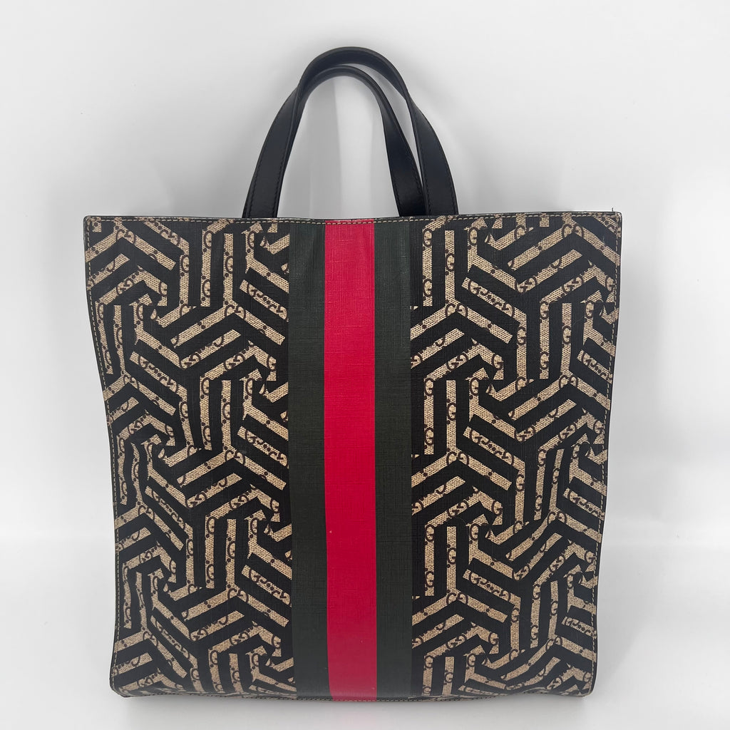 GG Supreme Monogram Caleido Web Vertical Tote Black - twins