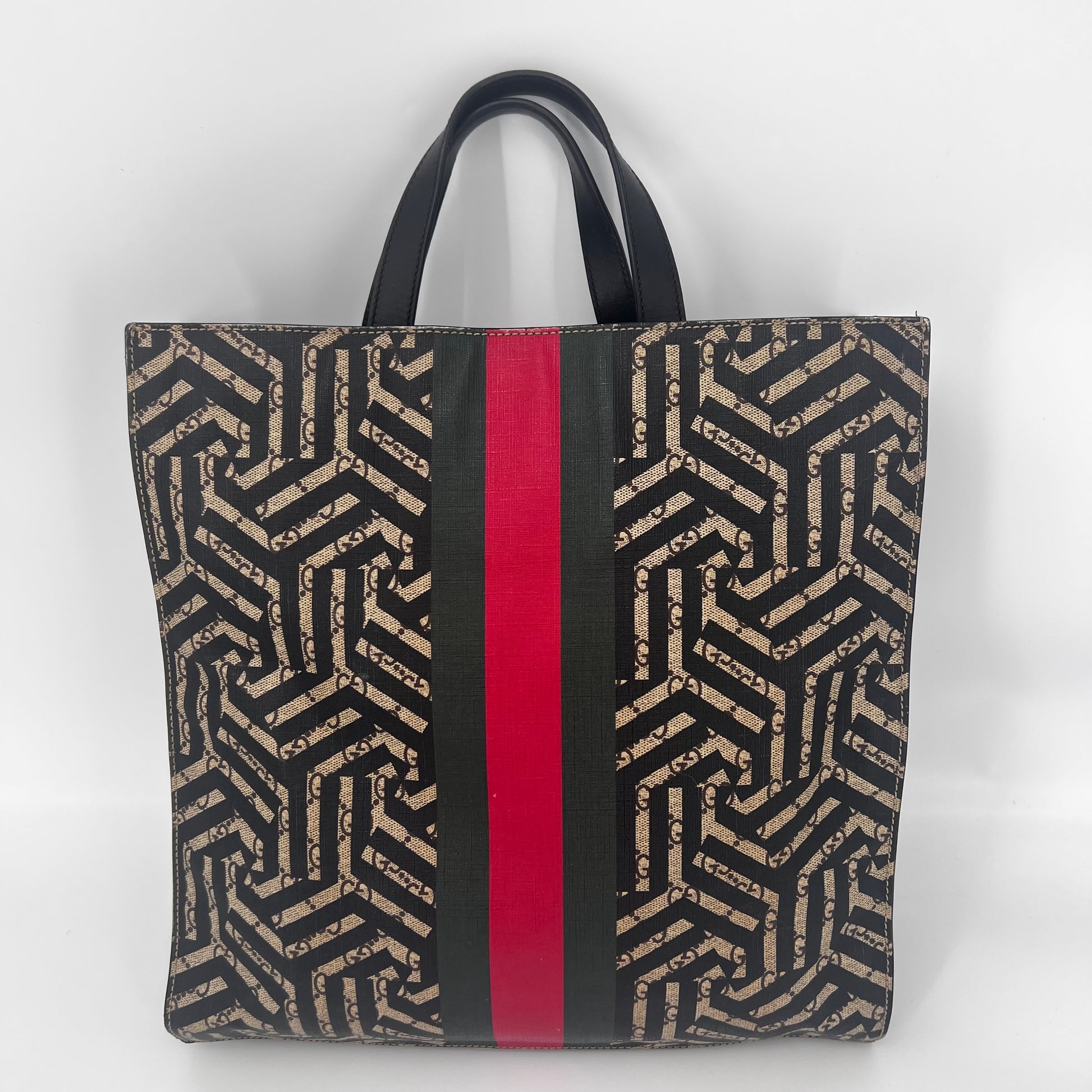 GG Supreme Monogram Caleido Web Vertical Tote Black - twins