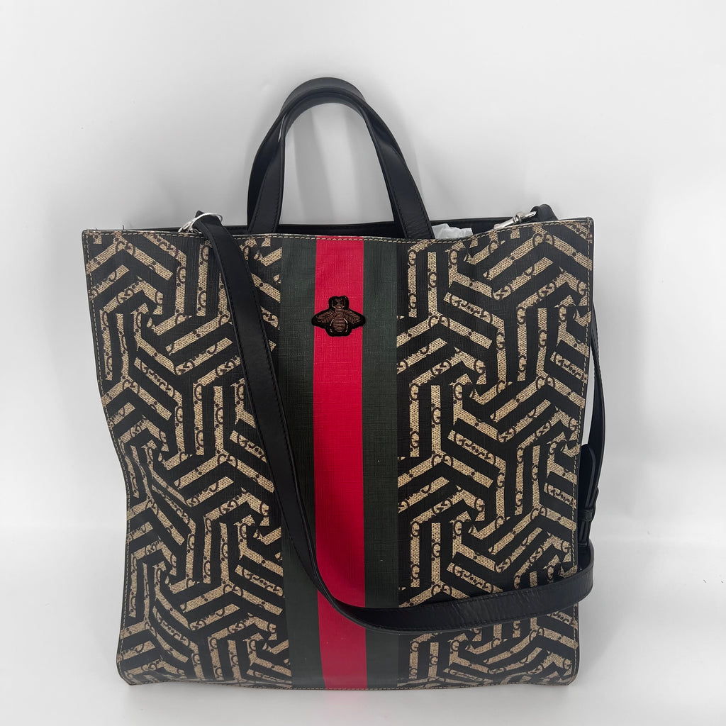 GG Supreme Monogram Caleido Web Vertical Tote Black - twins