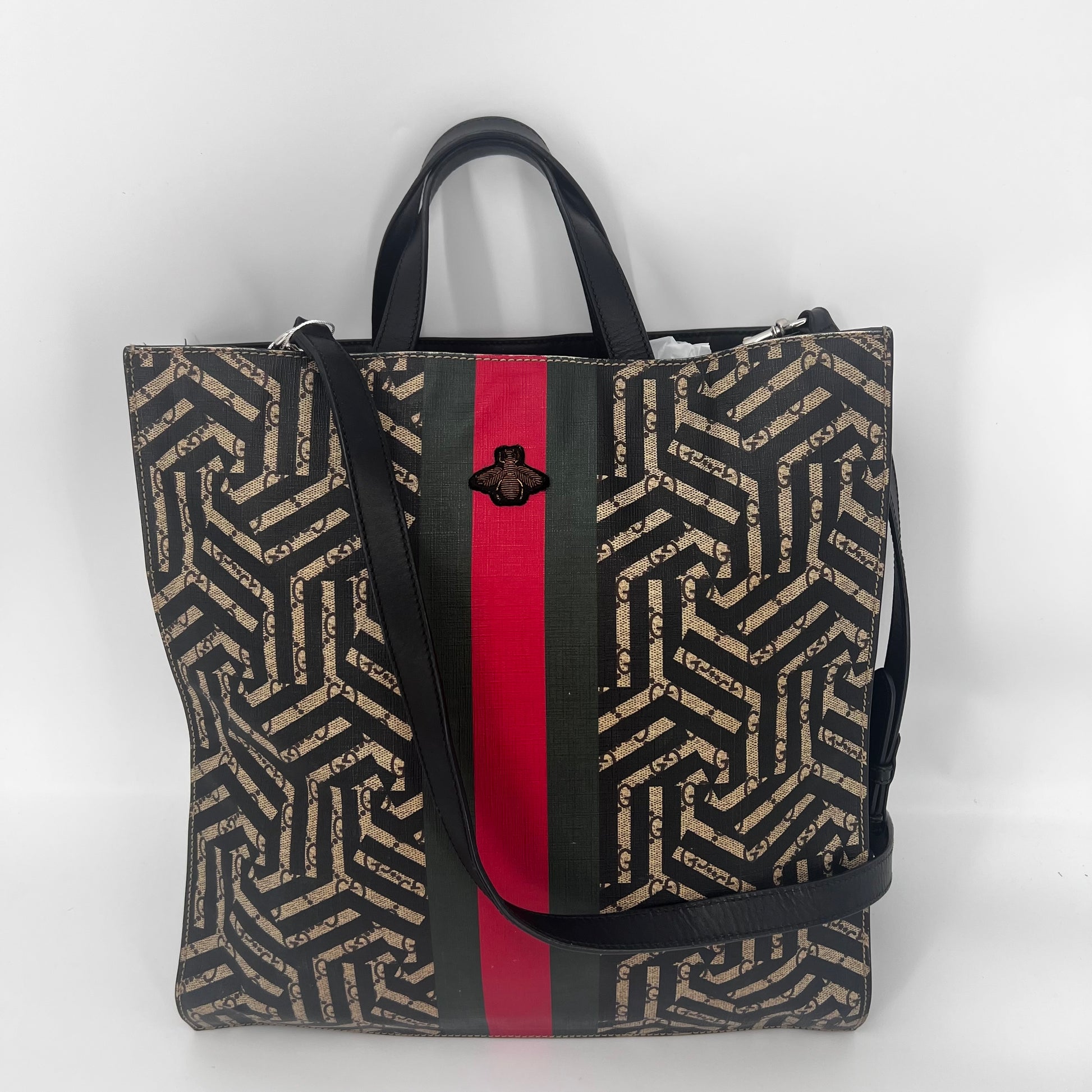 GG Supreme Monogram Caleido Web Vertical Tote Black - twins