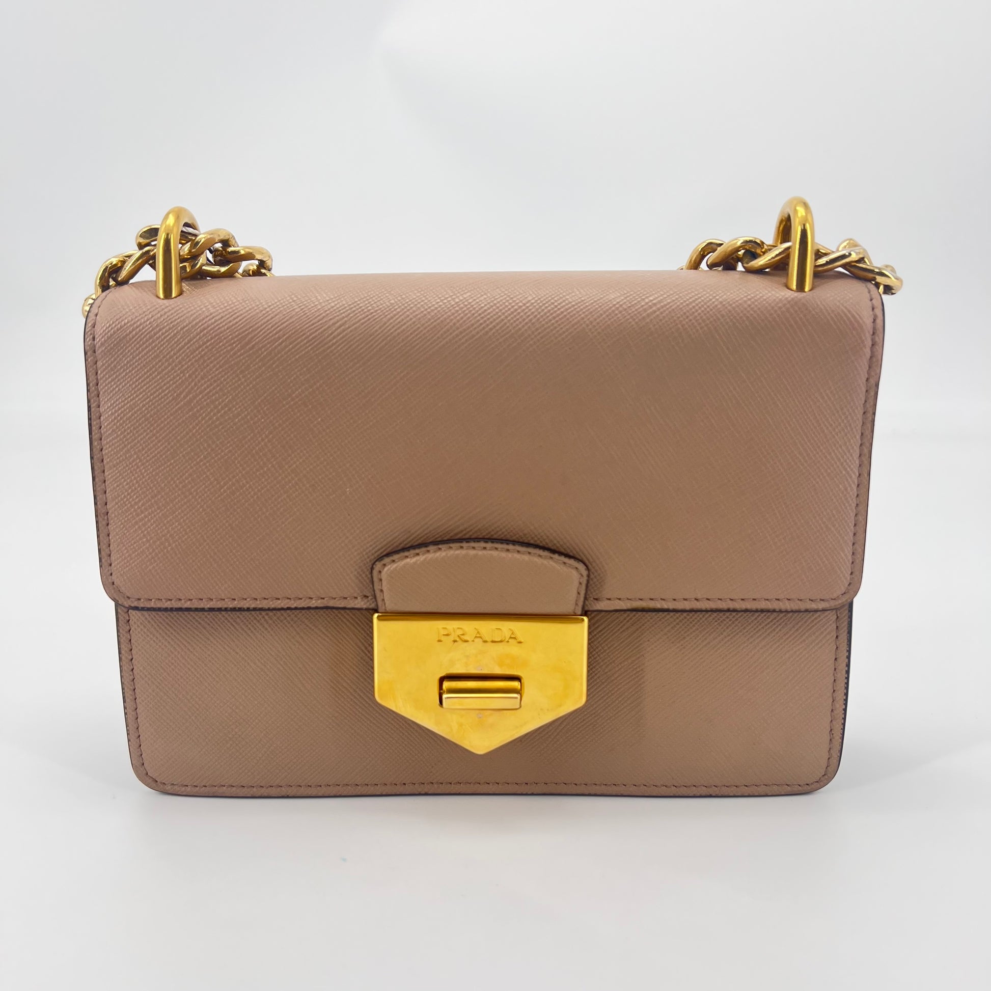 Beige Saffiano Soft Cahier Leather Flap Shoulder Bag - twins