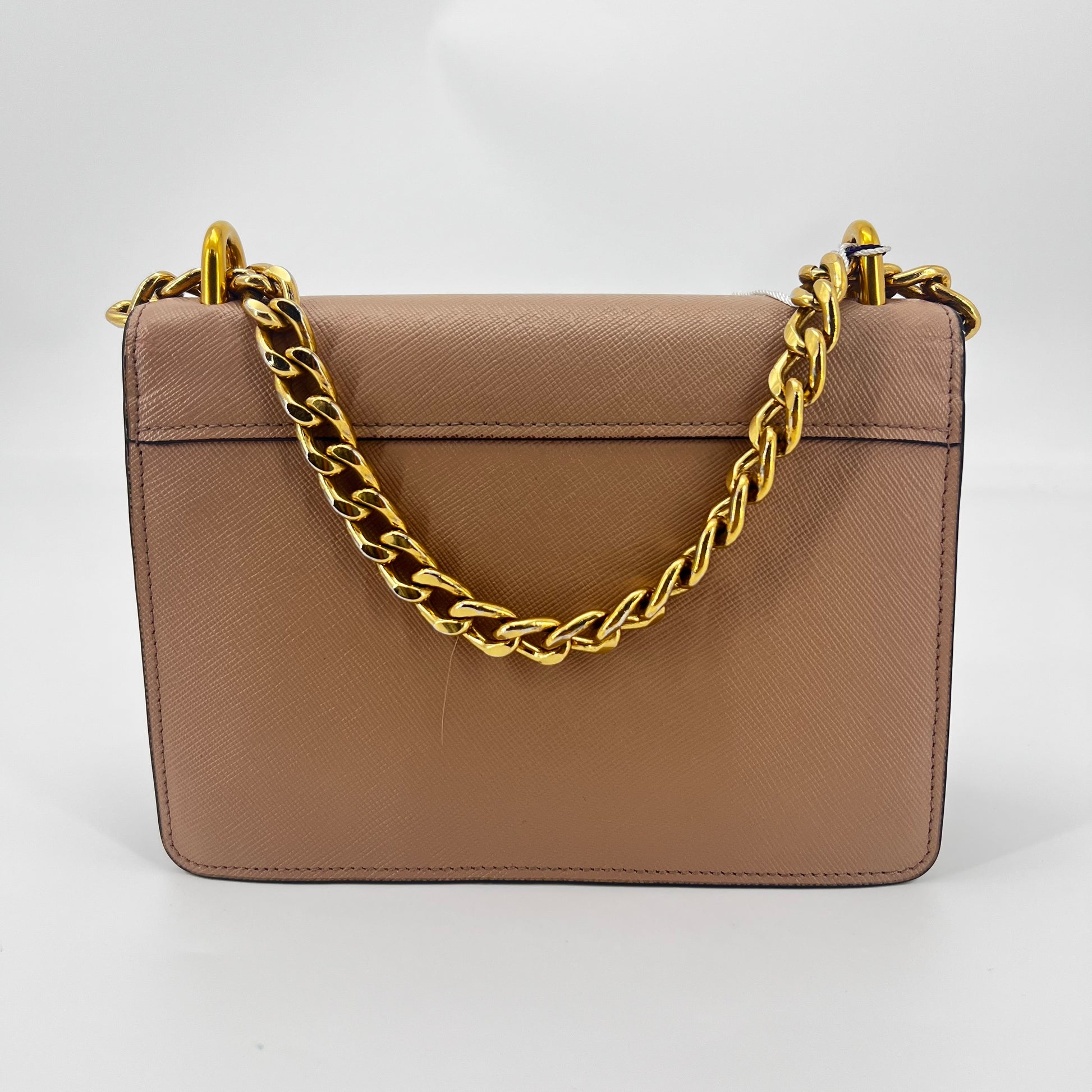 Beige Saffiano Soft Cahier Leather Flap Shoulder Bag - twins