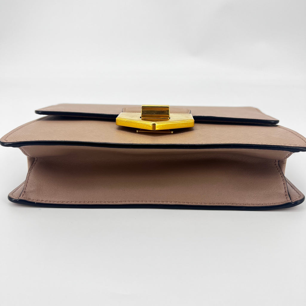 Beige Saffiano Soft Cahier Leather Flap Shoulder Bag - twins