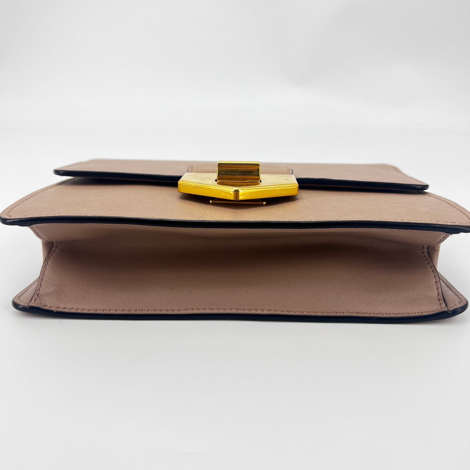 Beige Saffiano Soft Cahier Leather Flap Shoulder Bag - twins