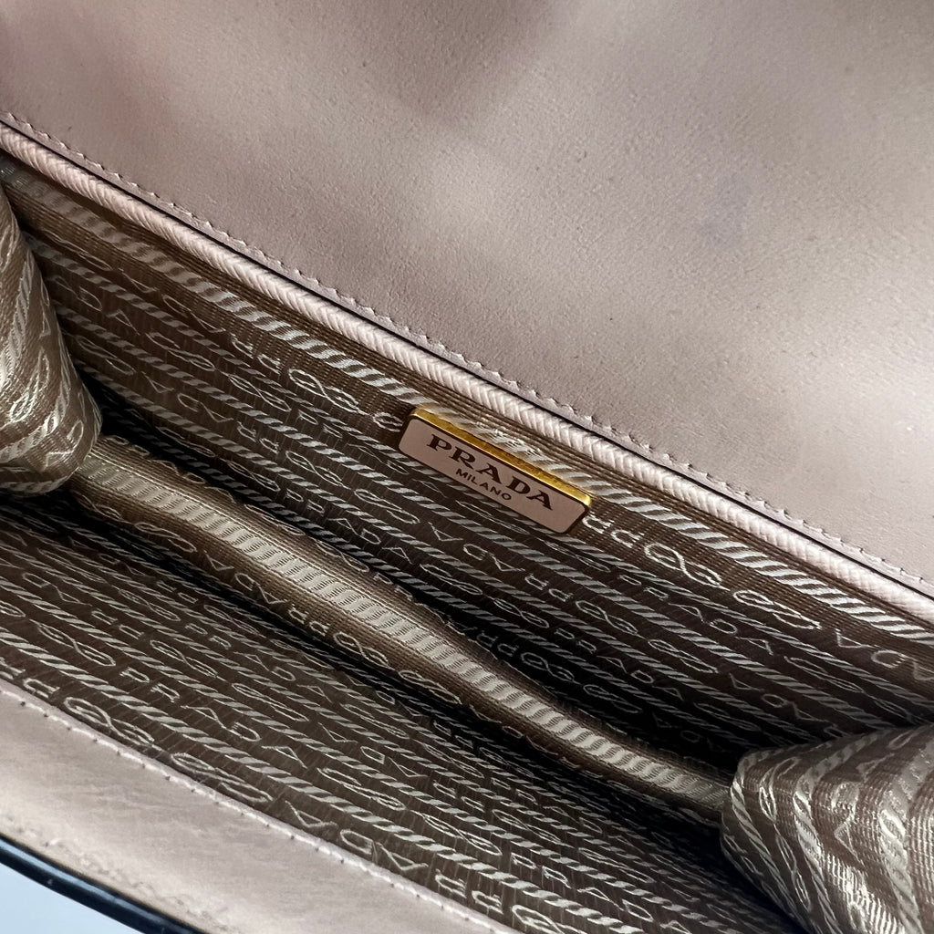 Beige Saffiano Soft Cahier Leather Flap Shoulder Bag - twins