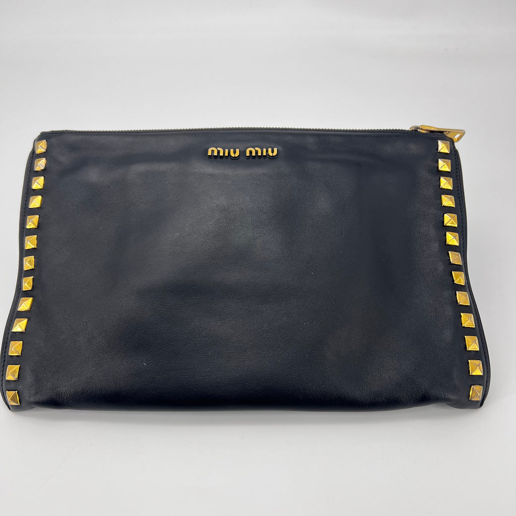 Leather Soft Calf Studded Clutch-twins