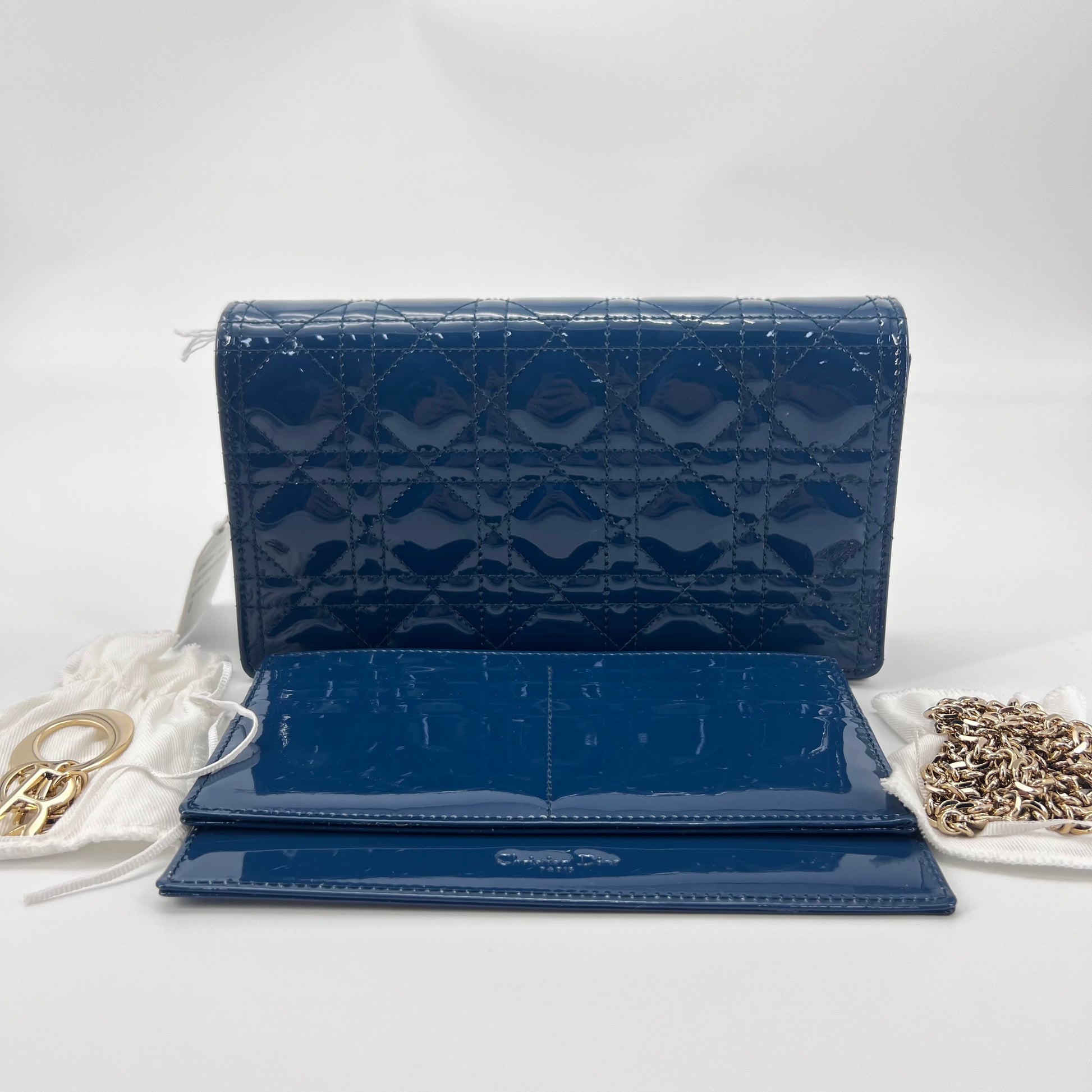 Patent Cannage Nano Lady Dior Chain Card Holder Cloud Blue - twins