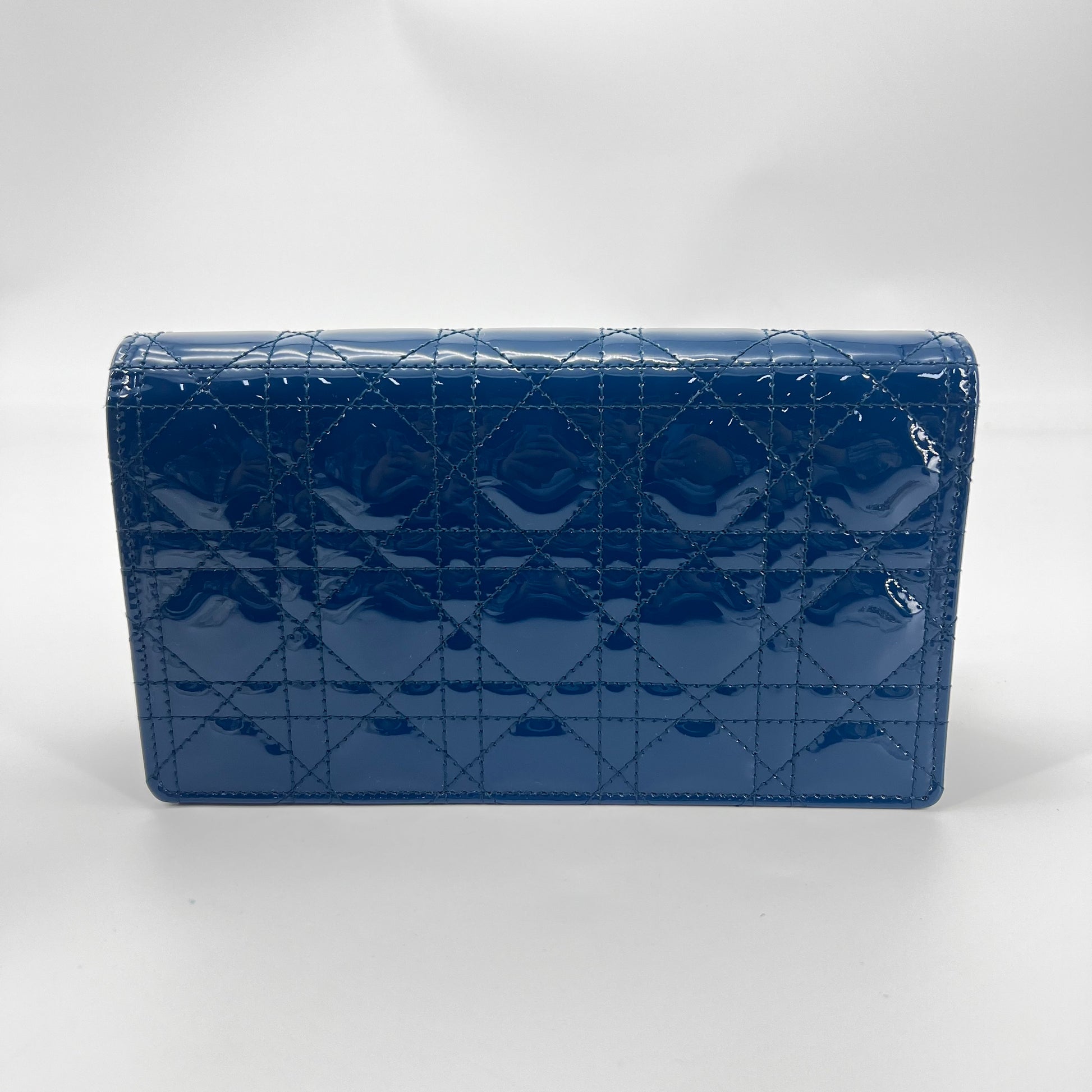 Patent Cannage Nano Lady Dior Chain Card Holder Cloud Blue - twins