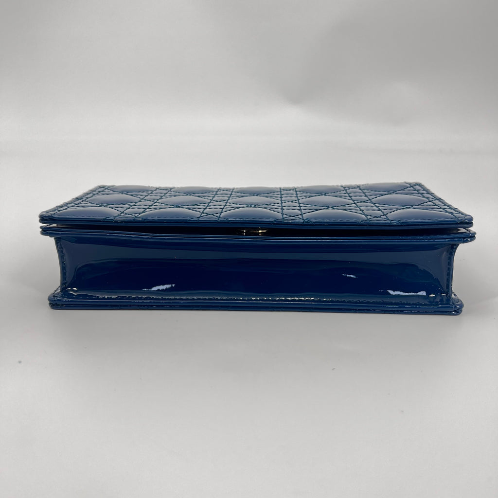 Patent Cannage Nano Lady Dior Chain Card Holder Cloud Blue - twins