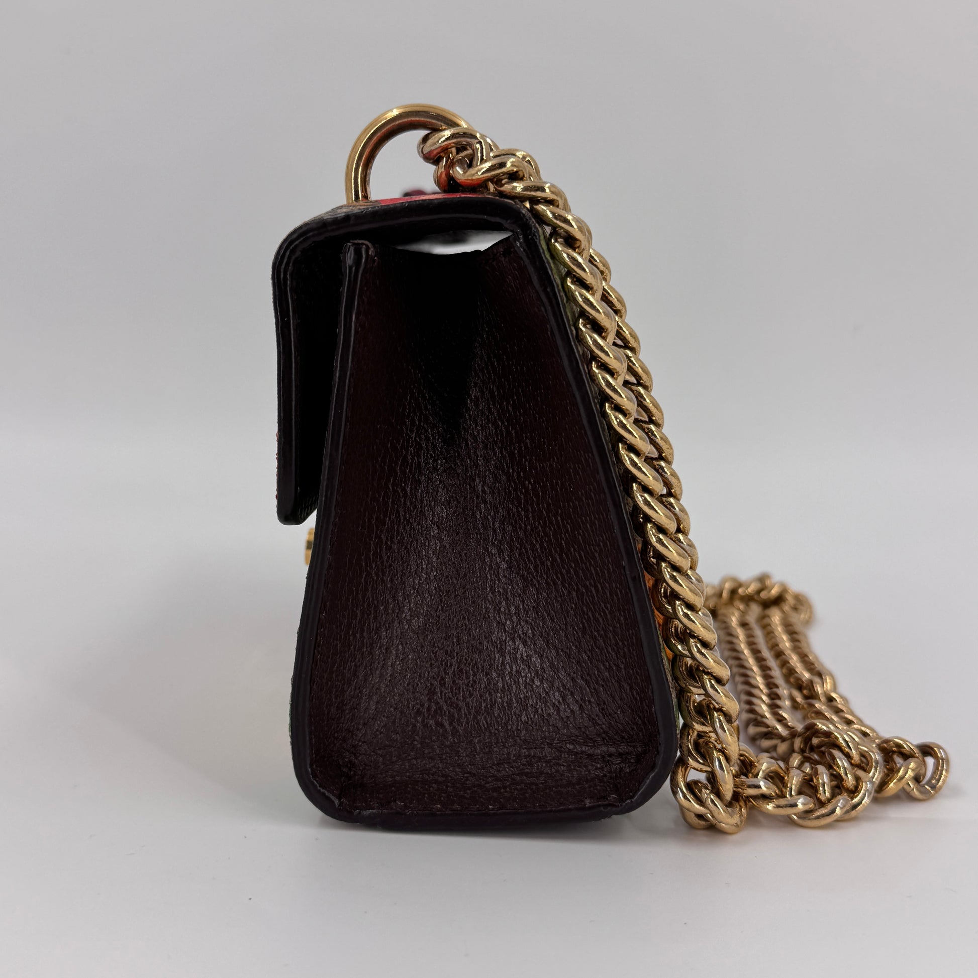 Grain De Poudre Matelasse Chevron Monogram Chain Wallet Palissandre