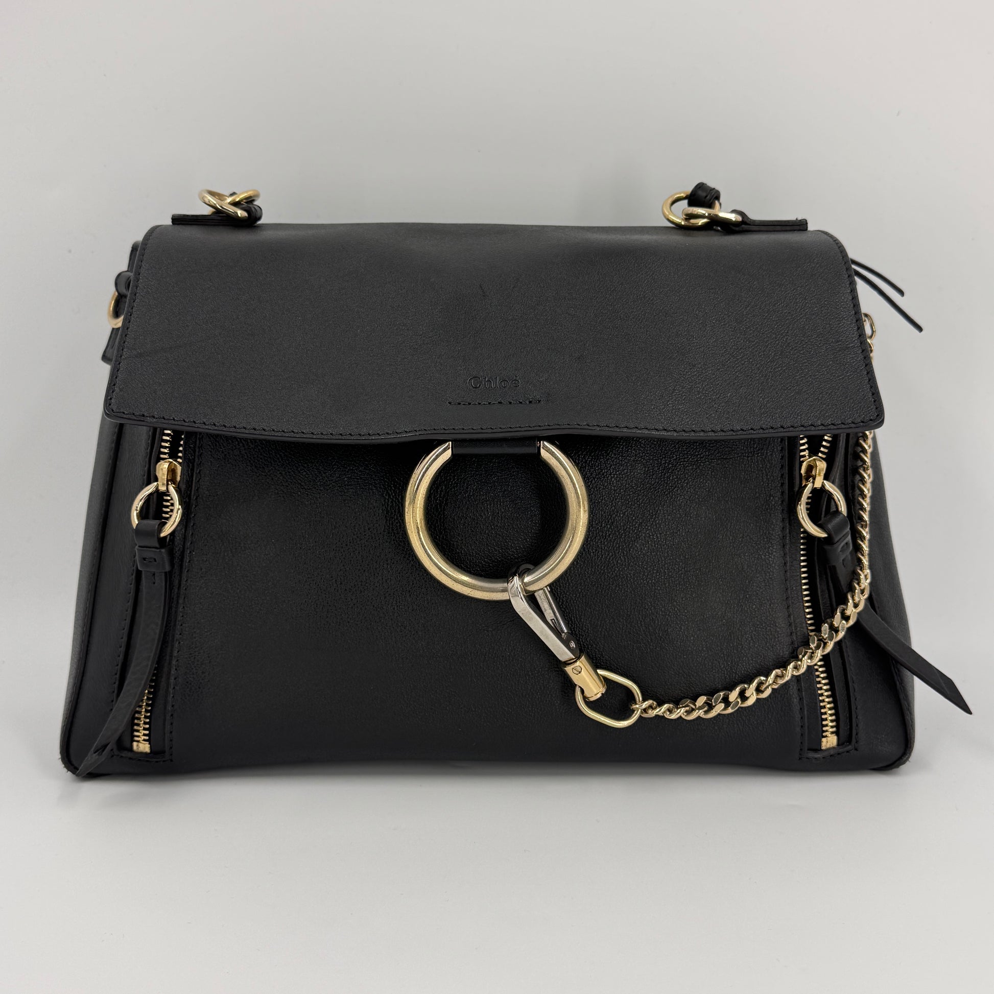 Calfskin Medium Faye Day Shoulder Bag Black NJ