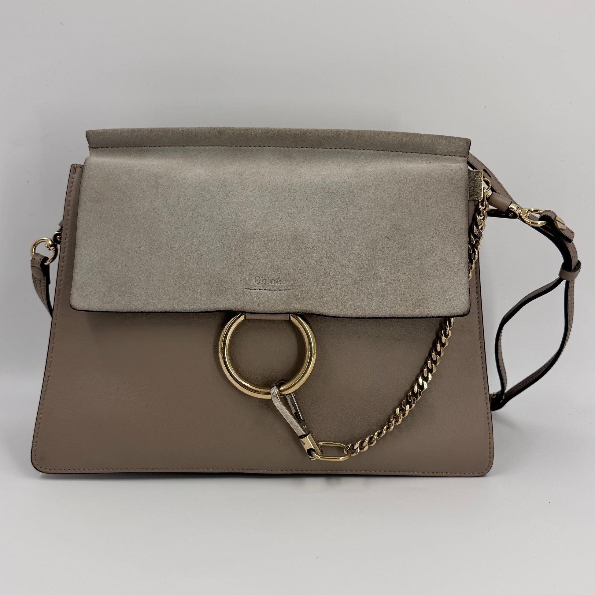 Calfskin Suede Medium Faye Shoulder Bag Motty Grey NJ