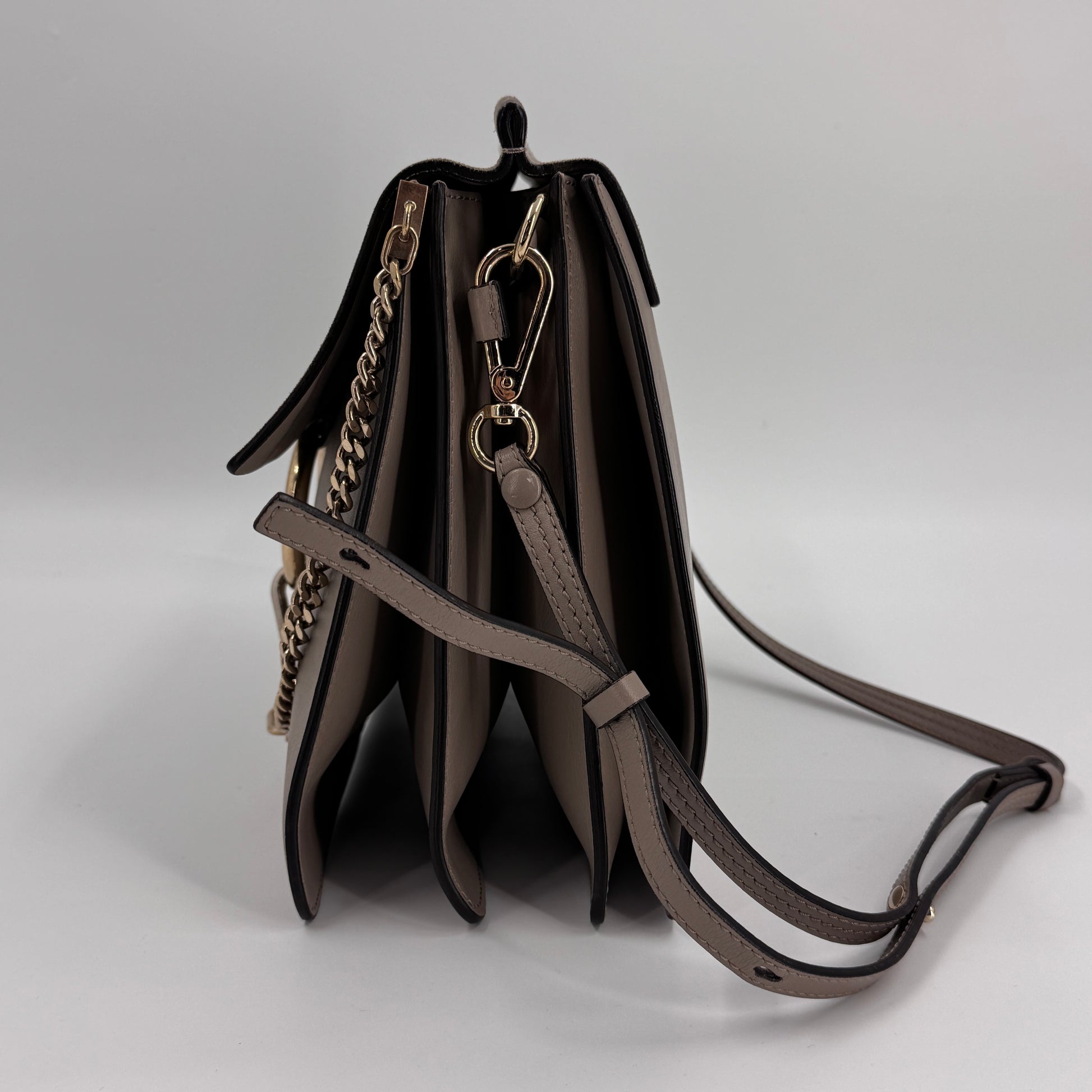 Calfskin Suede Medium Faye Shoulder Bag Motty Grey NJ