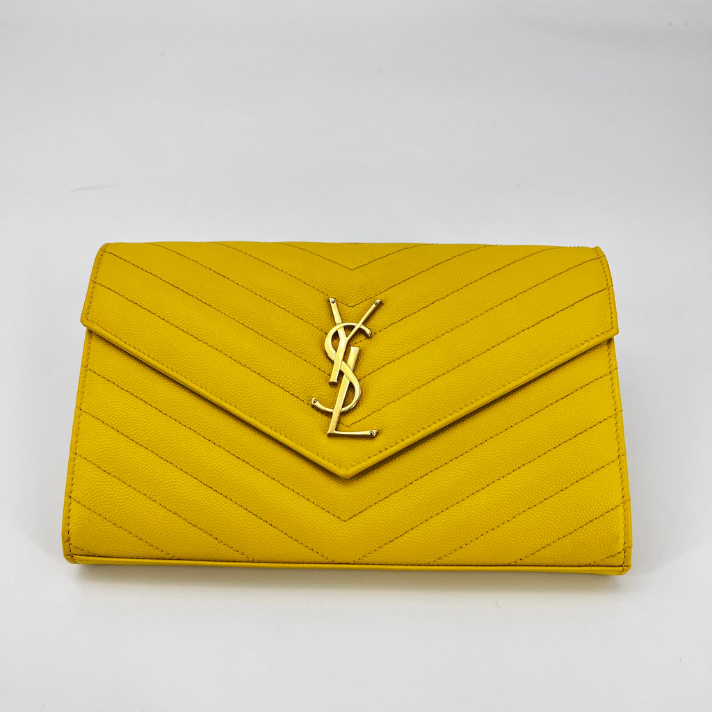 Classic Monogram Wallet on Chain Matelasse Chevron Leather Small twins