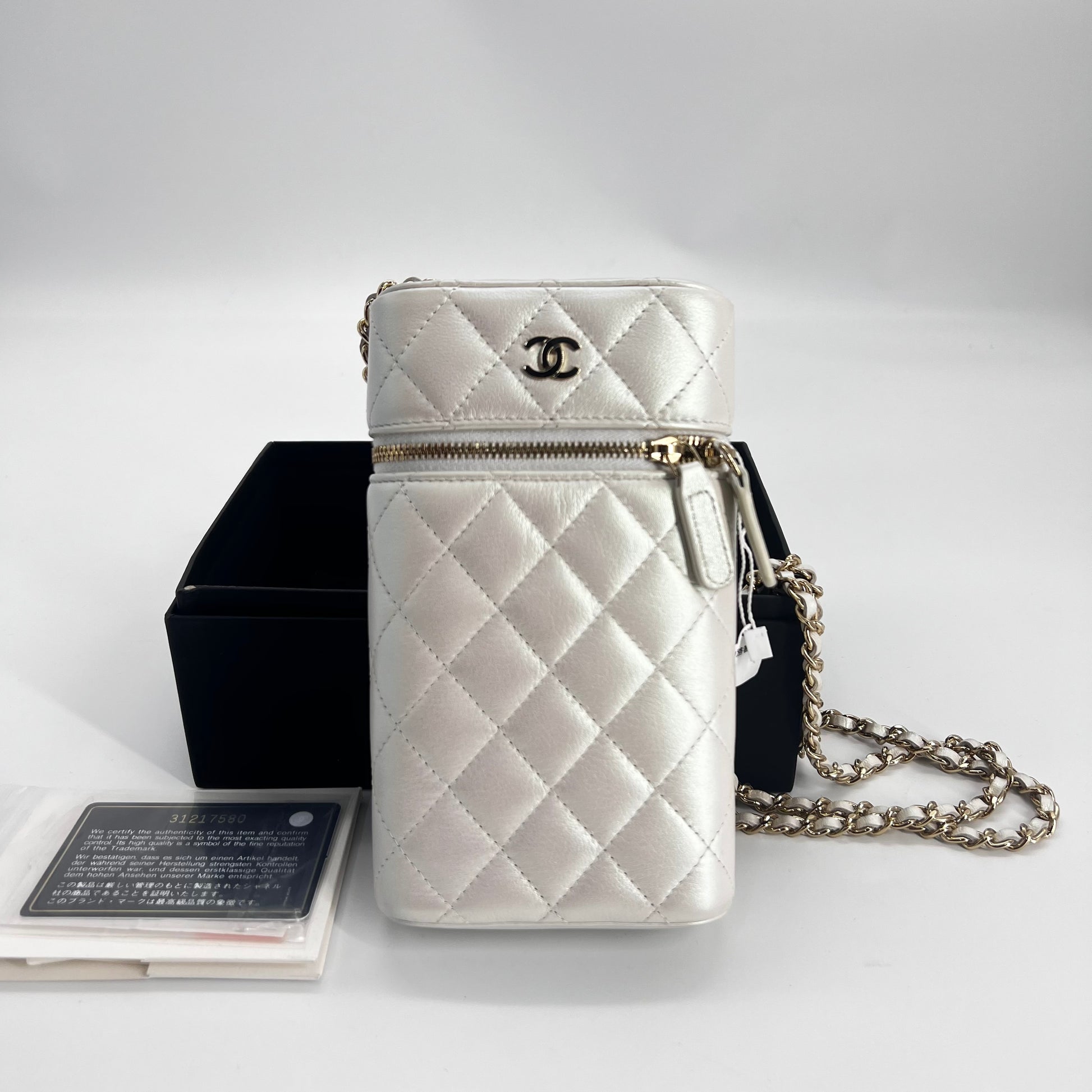 Classic Vanity Phone Holder with Chain Quilted Caviar Twins