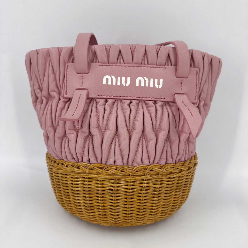 Nappa Matelasse Wicker Basket Bag Rosa Miele NJ