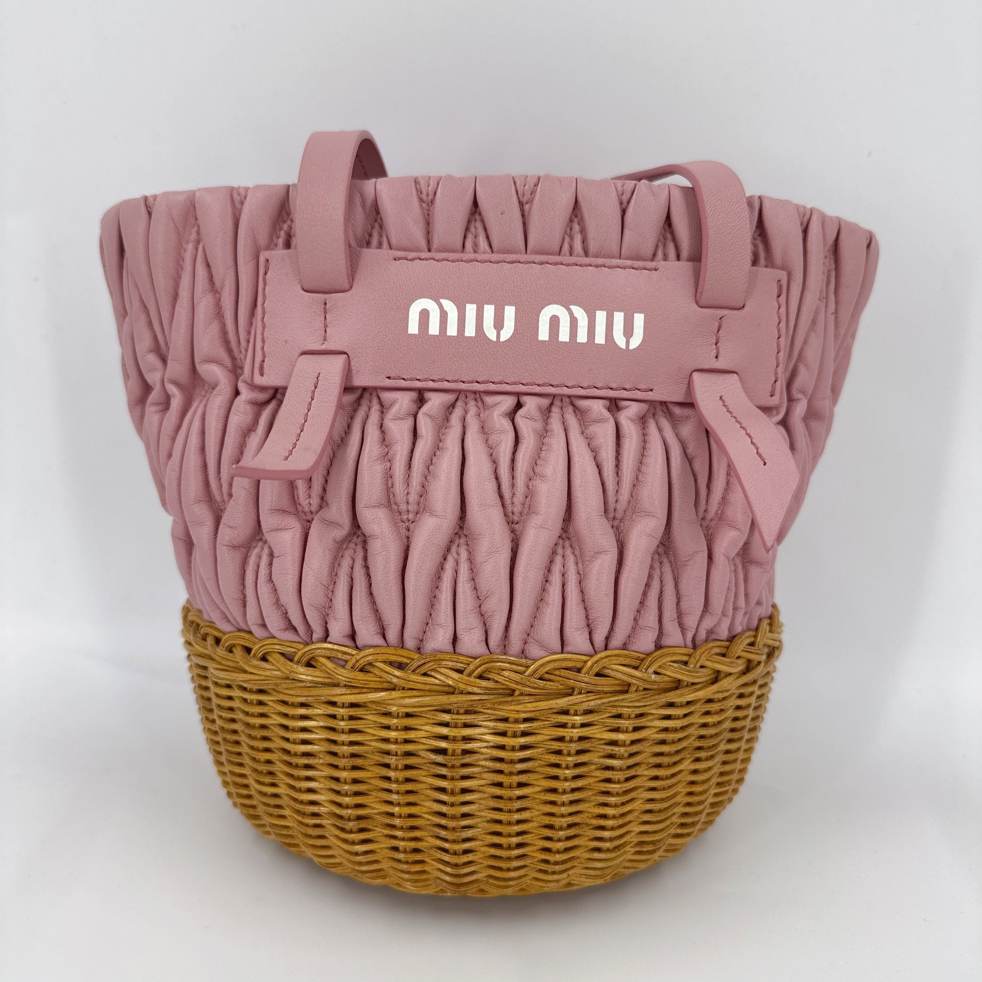 Nappa Matelasse Wicker Basket Bag Rosa Miele NJ