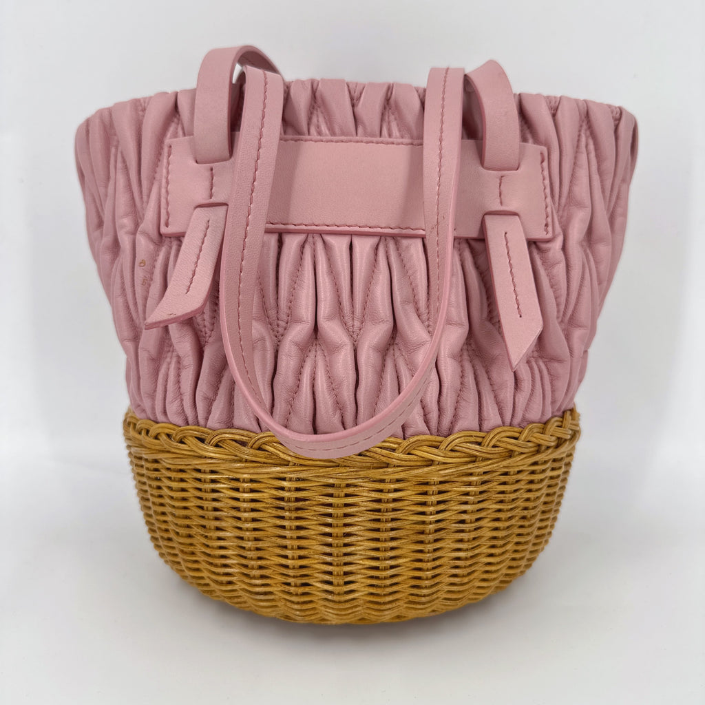 Nappa Matelasse Wicker Basket Bag Rosa Miele NJ