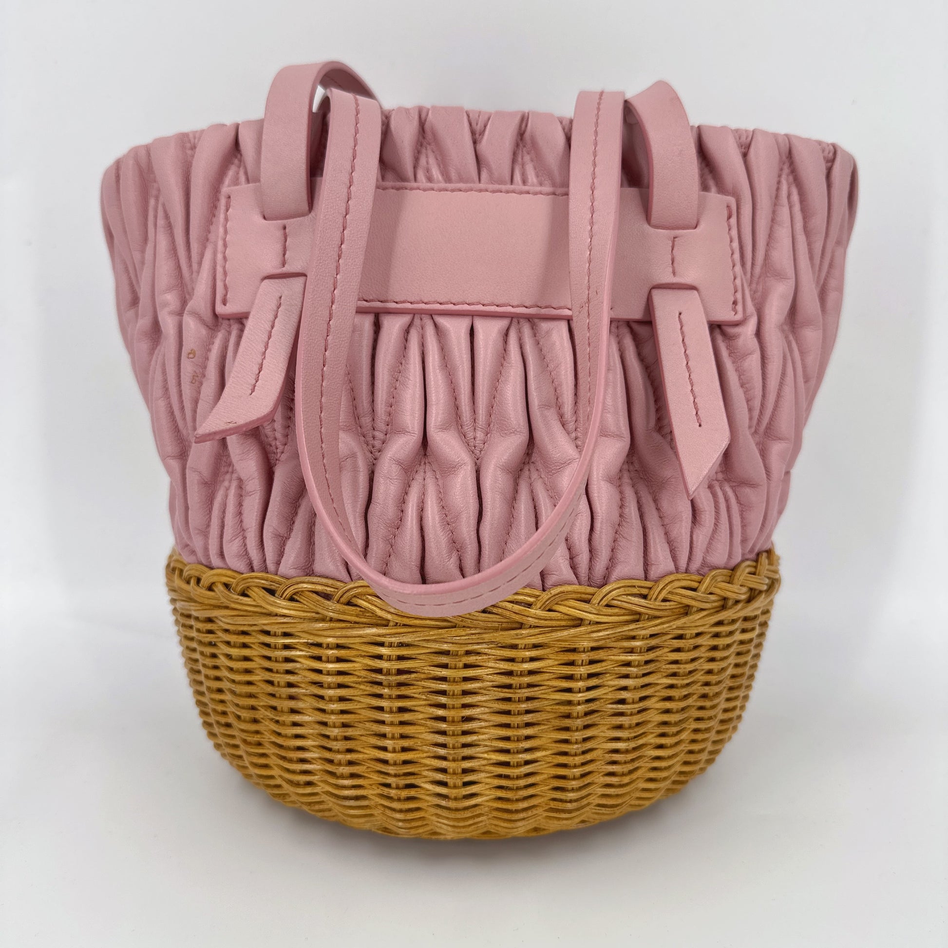 Nappa Matelasse Wicker Basket Bag Rosa Miele NJ