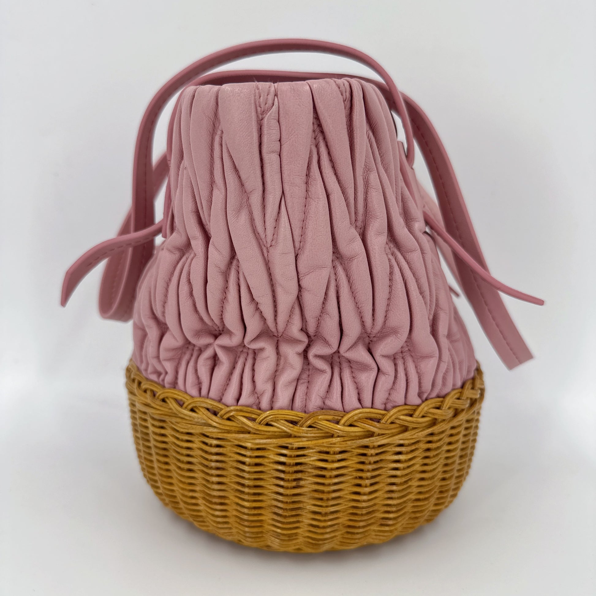 Nappa Matelasse Wicker Basket Bag Rosa Miele NJ