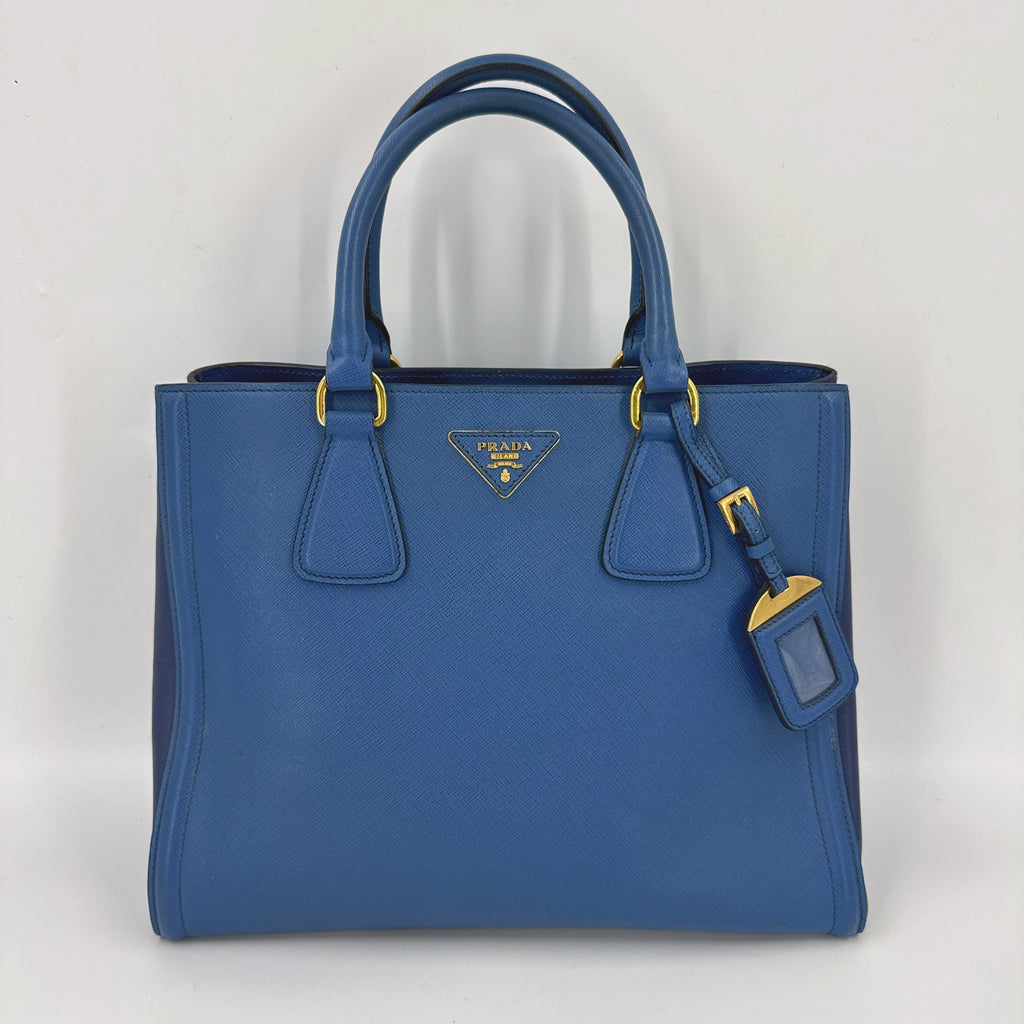 Prada Blue Saffiano Lux Leather Parabole Tote NJ