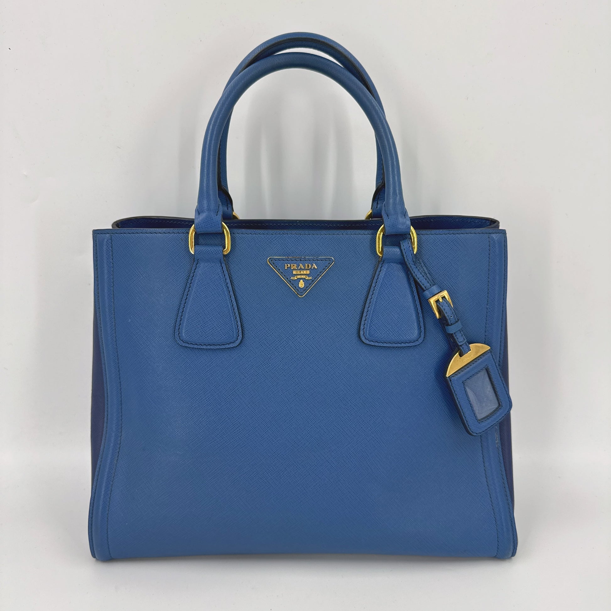 Prada Blue Saffiano Lux Leather Parabole Tote NJ