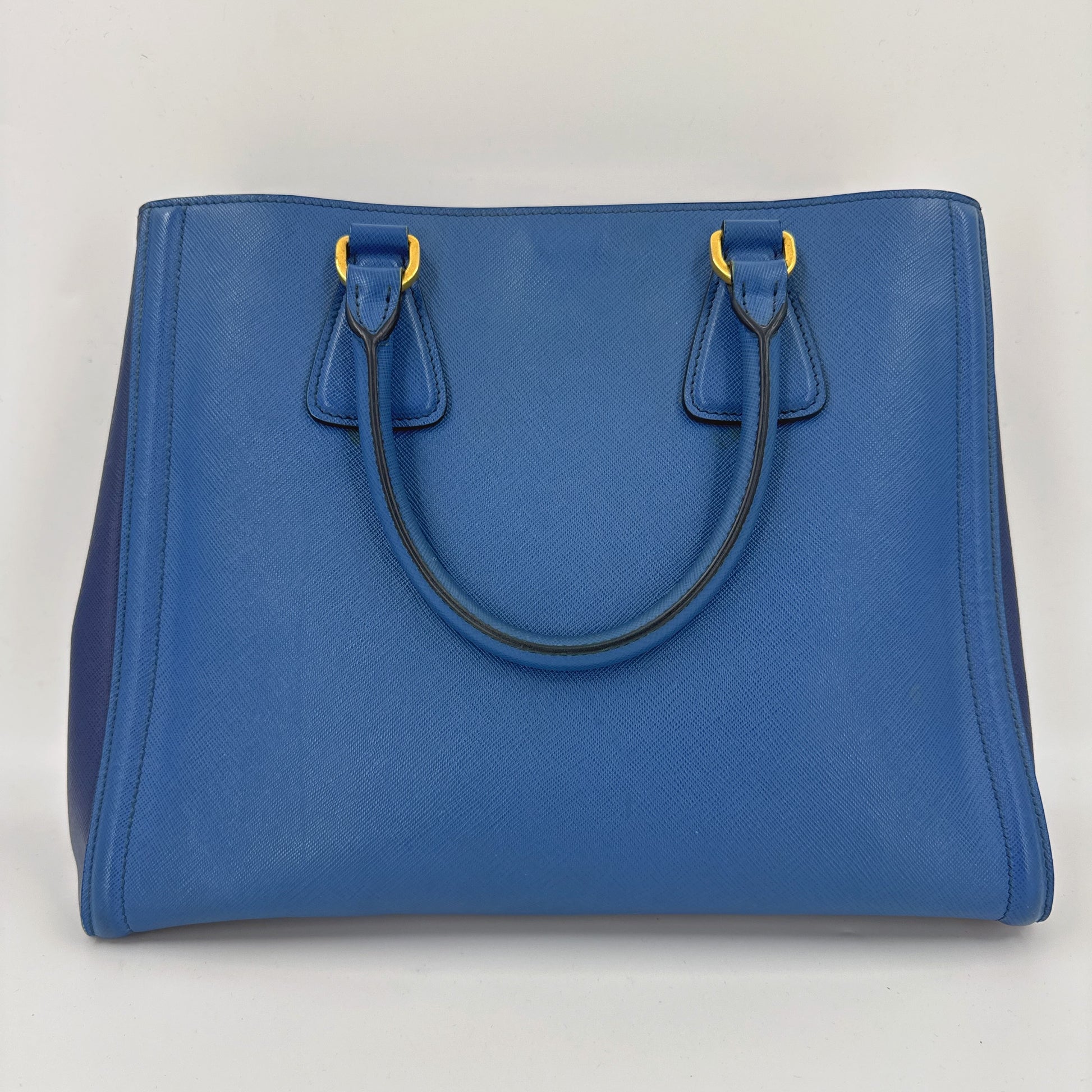 Prada Blue Saffiano Lux Leather Parabole Tote NJ