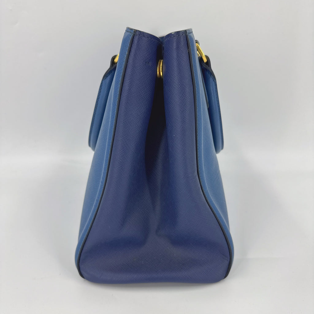 Prada Blue Saffiano Lux Leather Parabole Tote NJ