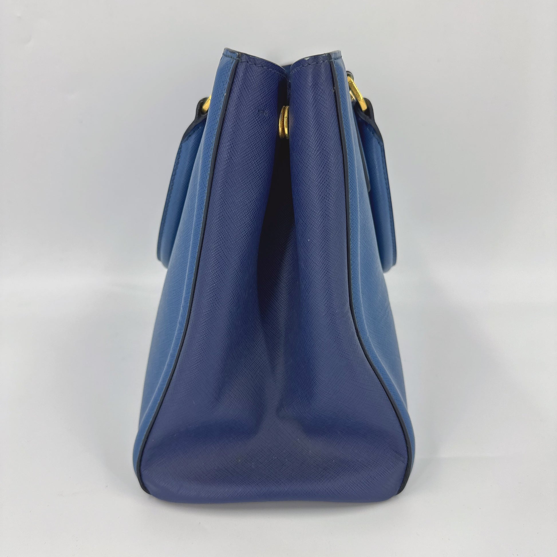 Prada Blue Saffiano Lux Leather Parabole Tote NJ