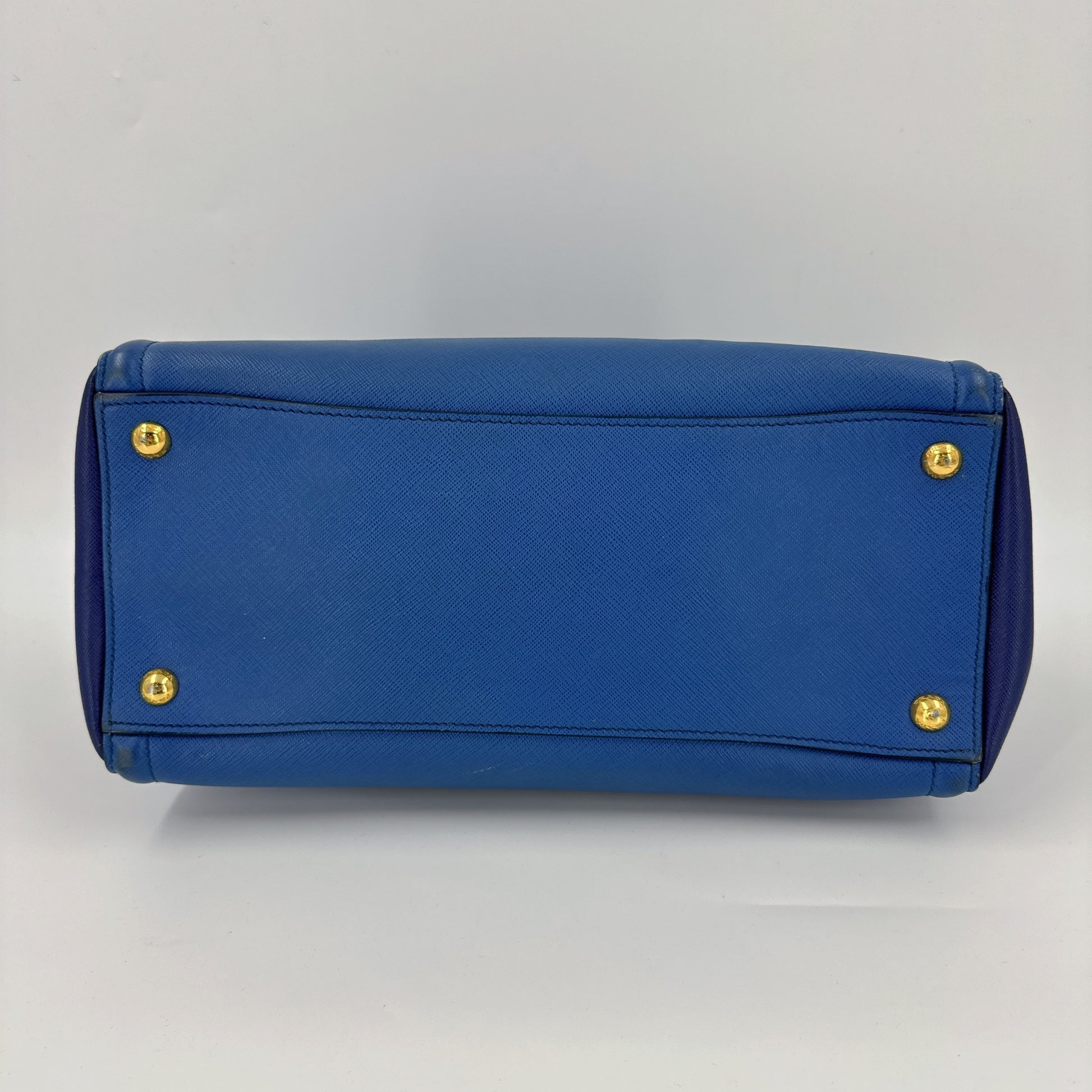 Prada Blue Saffiano Lux Leather Parabole Tote NJ