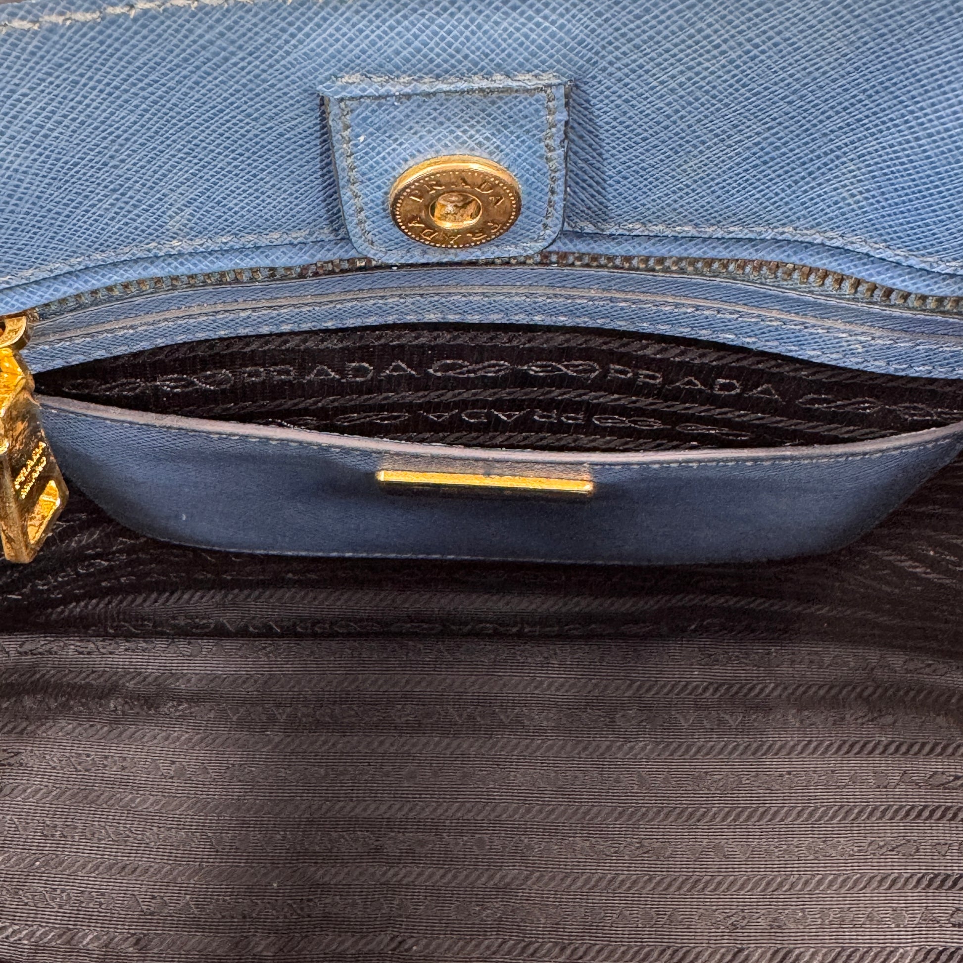 Prada Blue Saffiano Lux Leather Parabole Tote NJ