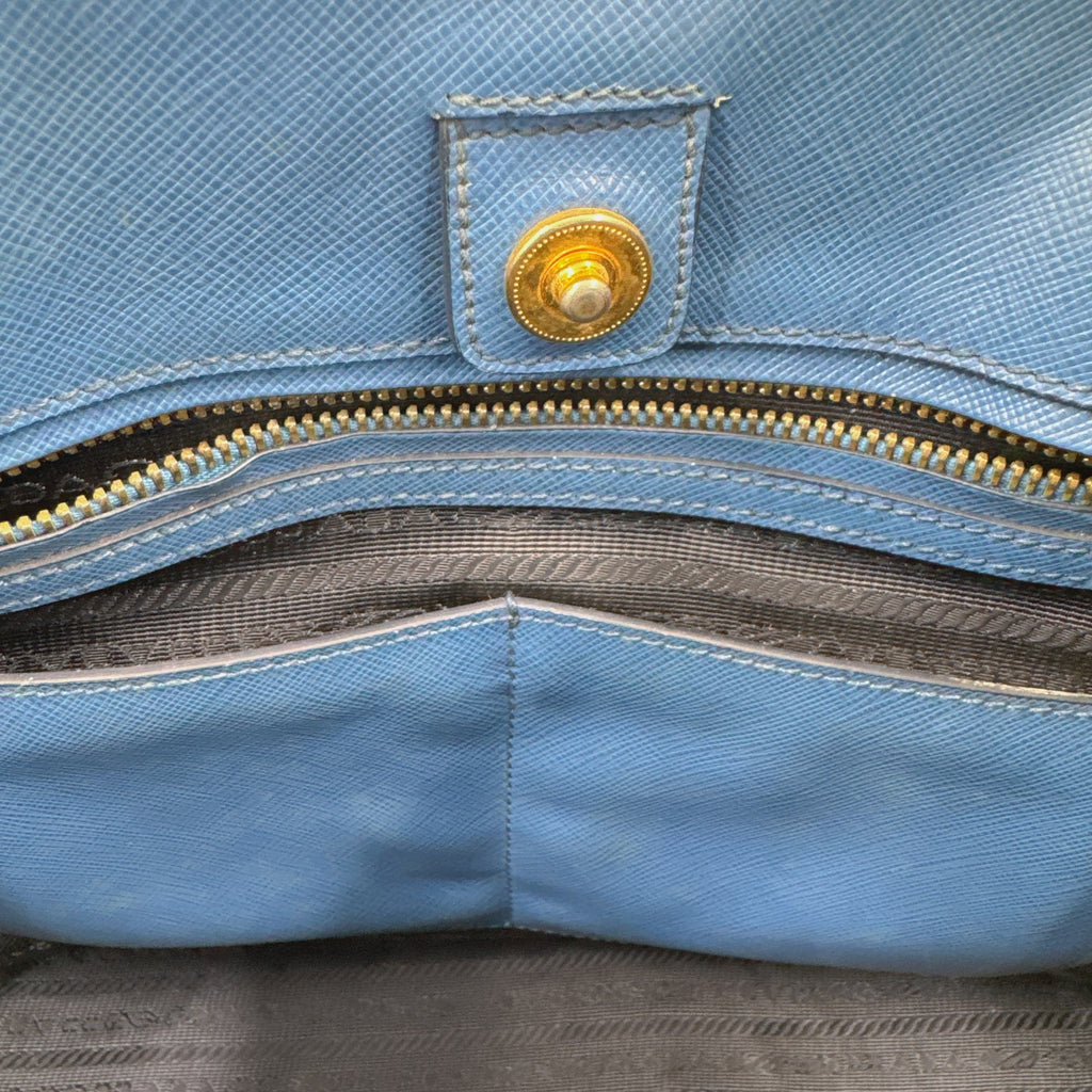 Prada Blue Saffiano Lux Leather Parabole Tote NJ