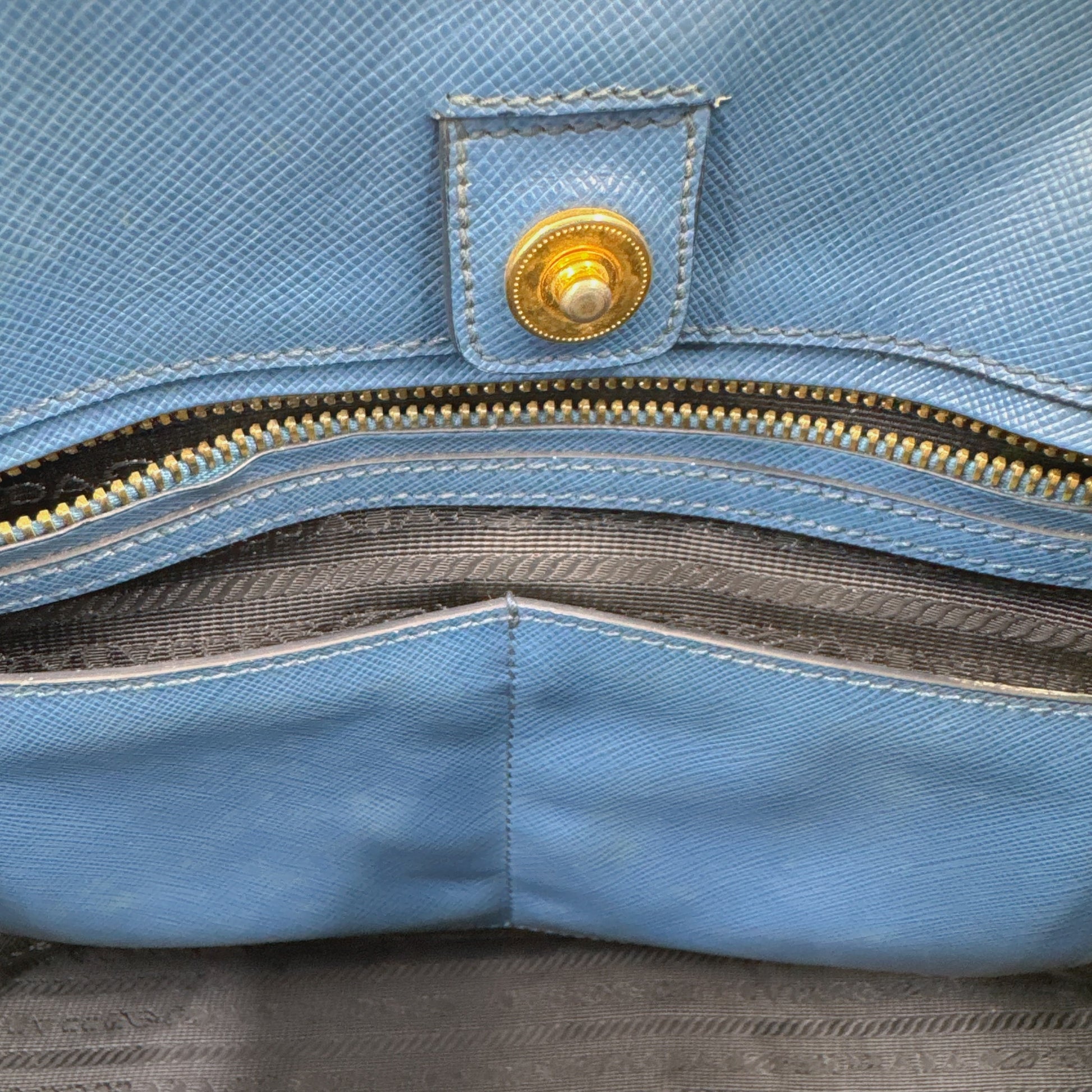 Prada Blue Saffiano Lux Leather Parabole Tote NJ