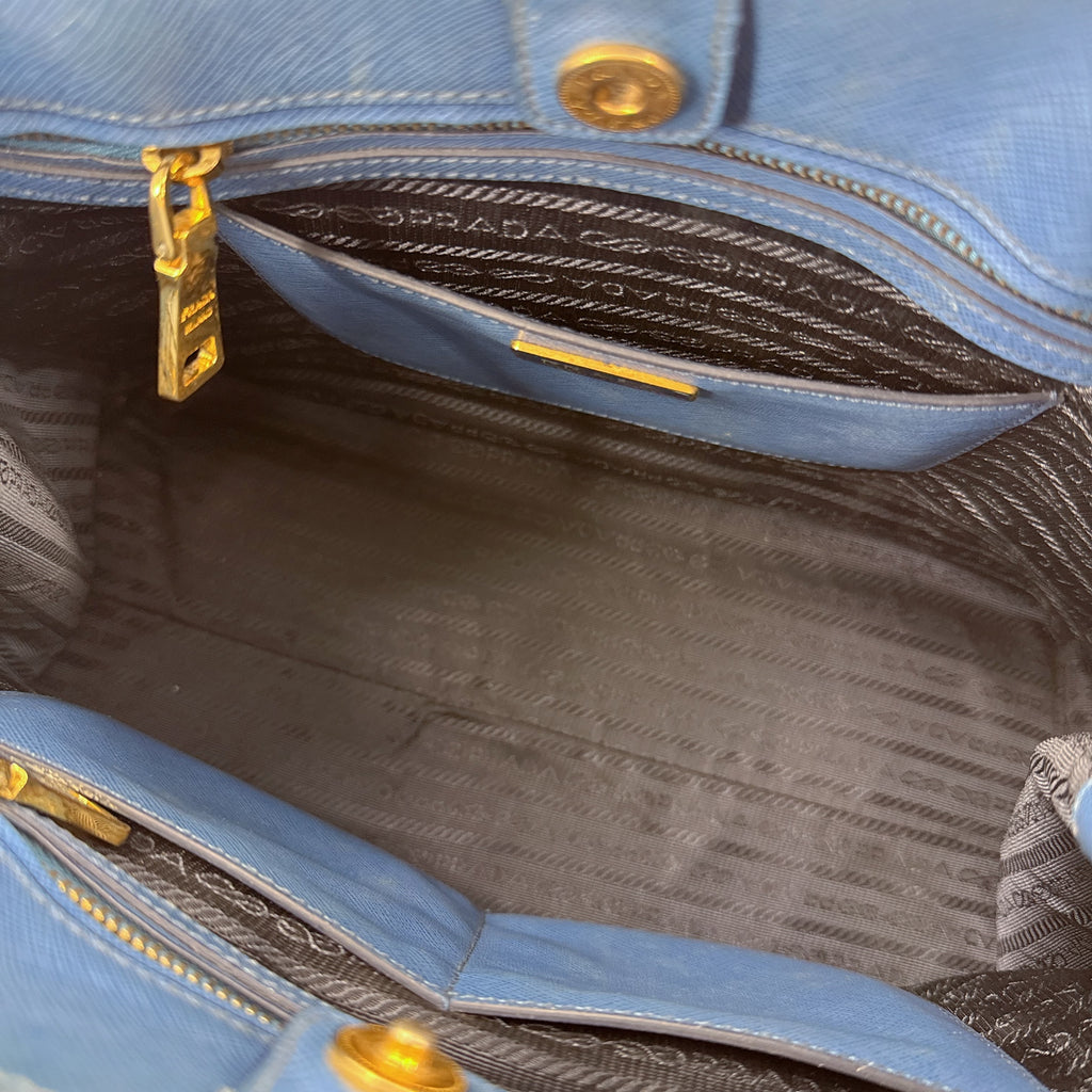 Prada Blue Saffiano Lux Leather Parabole Tote NJ
