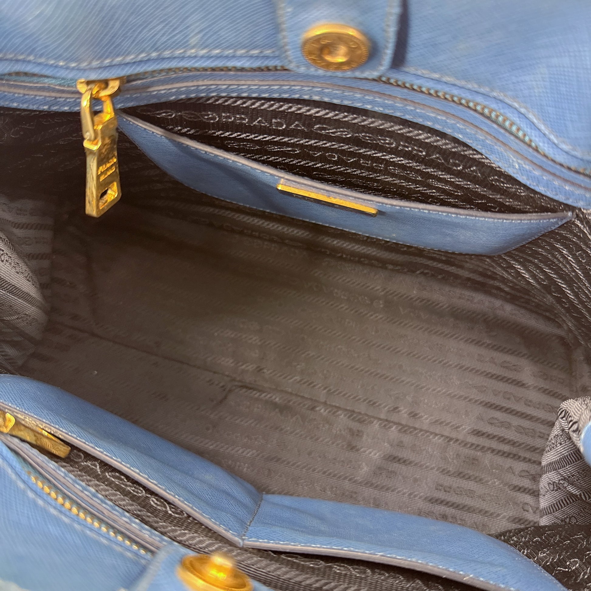 Prada Blue Saffiano Lux Leather Parabole Tote NJ