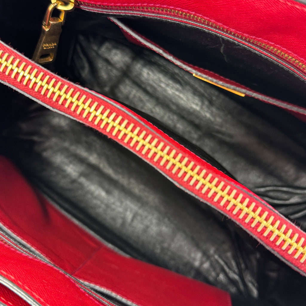 Saffiano Soft Triple Pocket Tote Rosso NJ