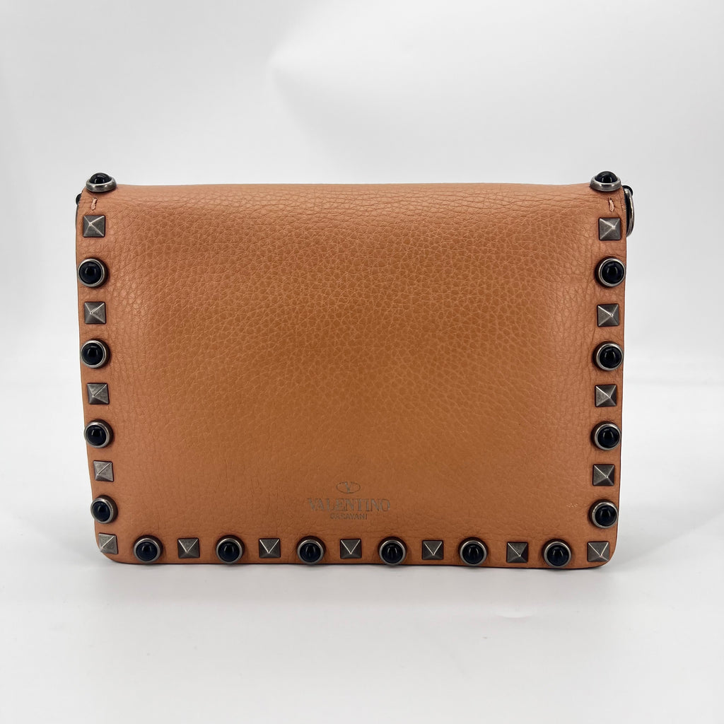 Rolling Rockstud Flip Lock Flap Bag Leather with Cabochons Small Twins