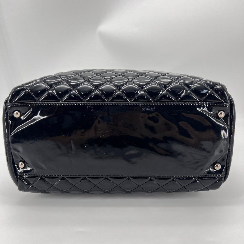 Black Quilted Patent Leather North/South Tote Bag Twins