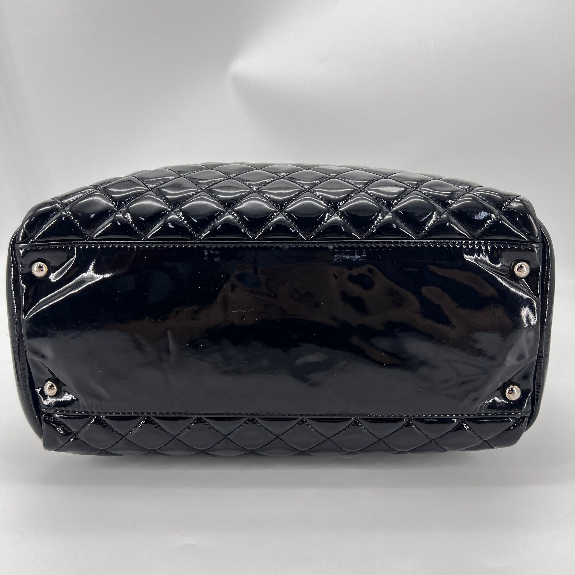 Black Quilted Patent Leather North/South Tote Bag Twins