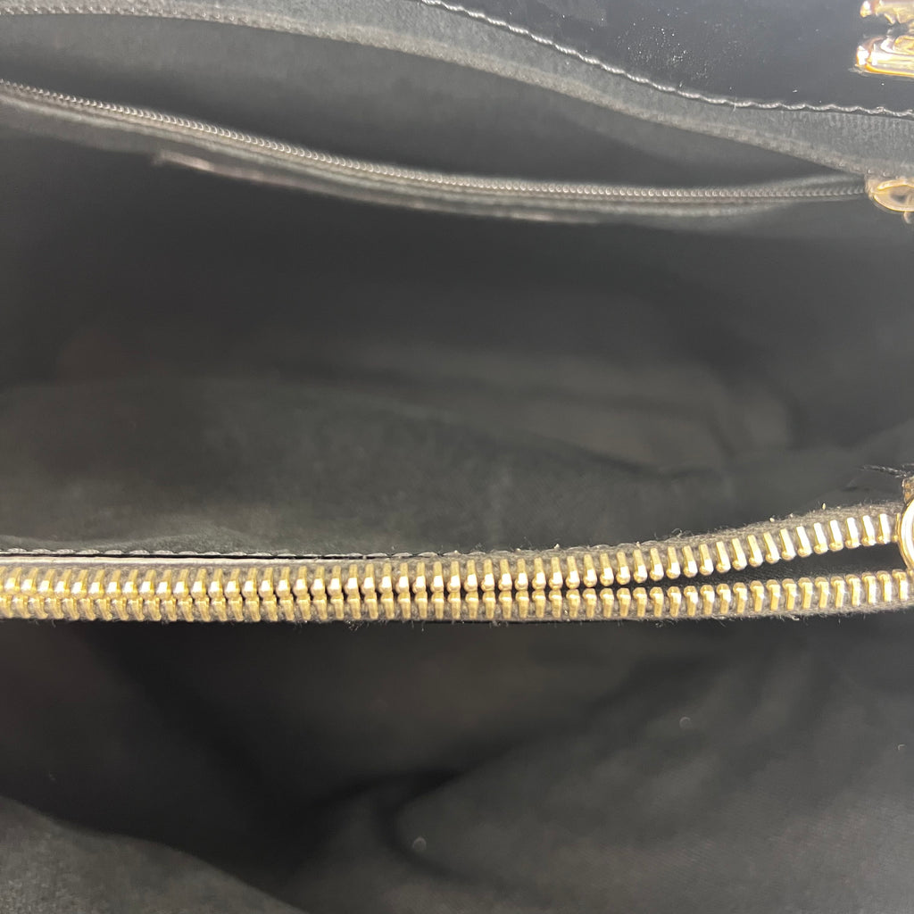 Black Quilted Patent Leather North/South Tote Bag Twins