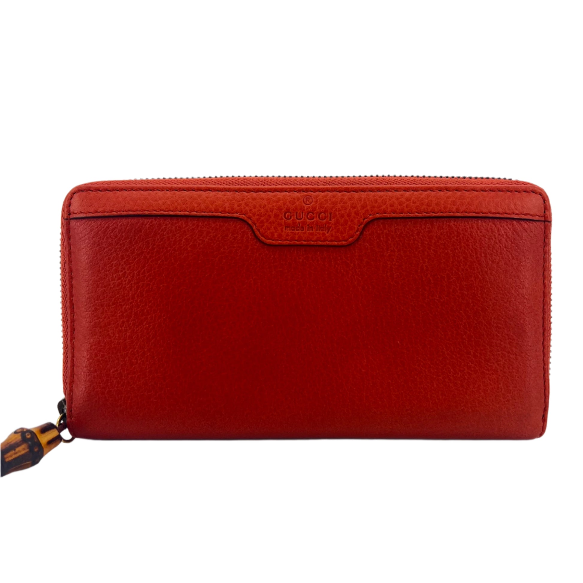 Orange Leather Hip Bamboo Zip Around Wallet twins