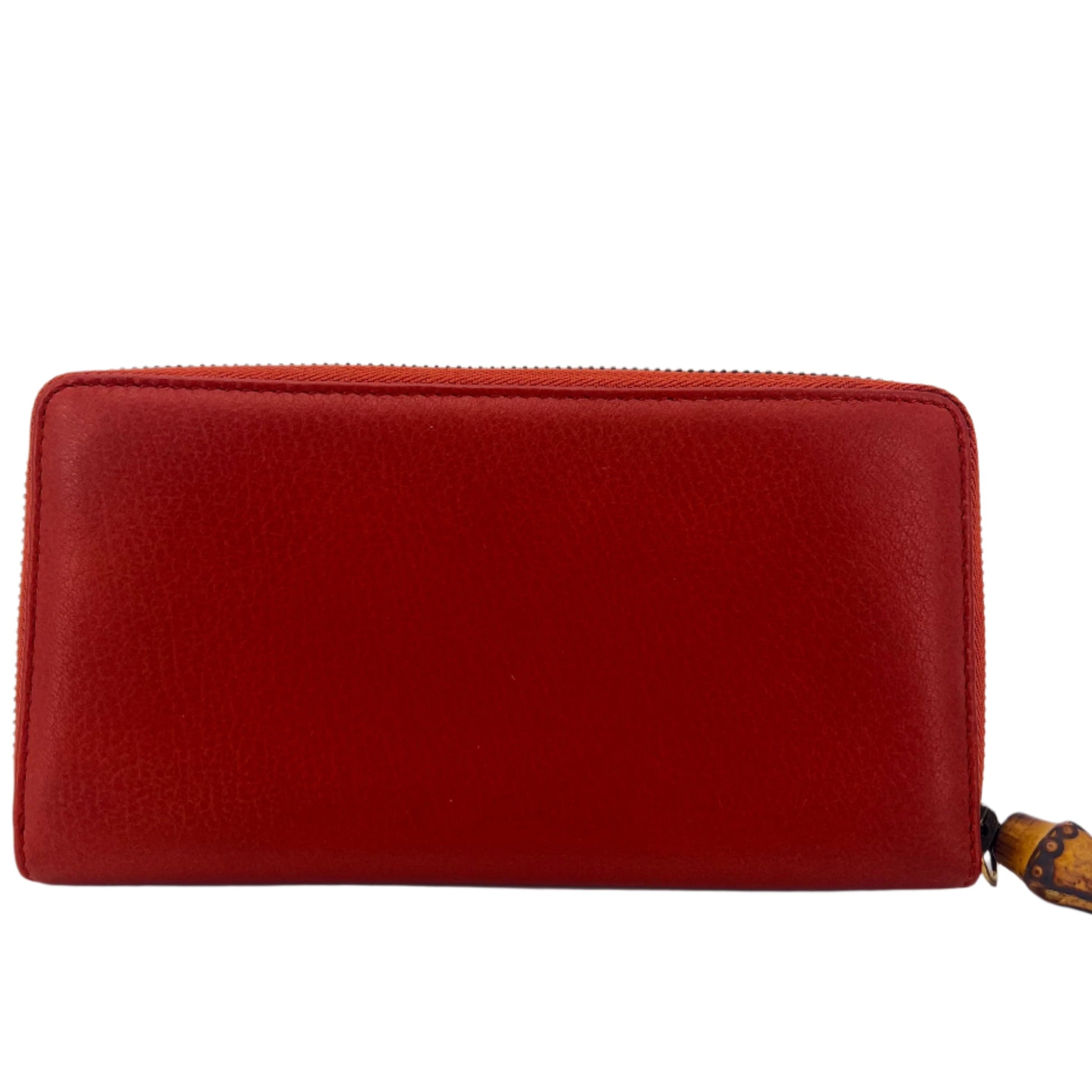 Orange Leather Hip Bamboo Zip Around Wallet twins