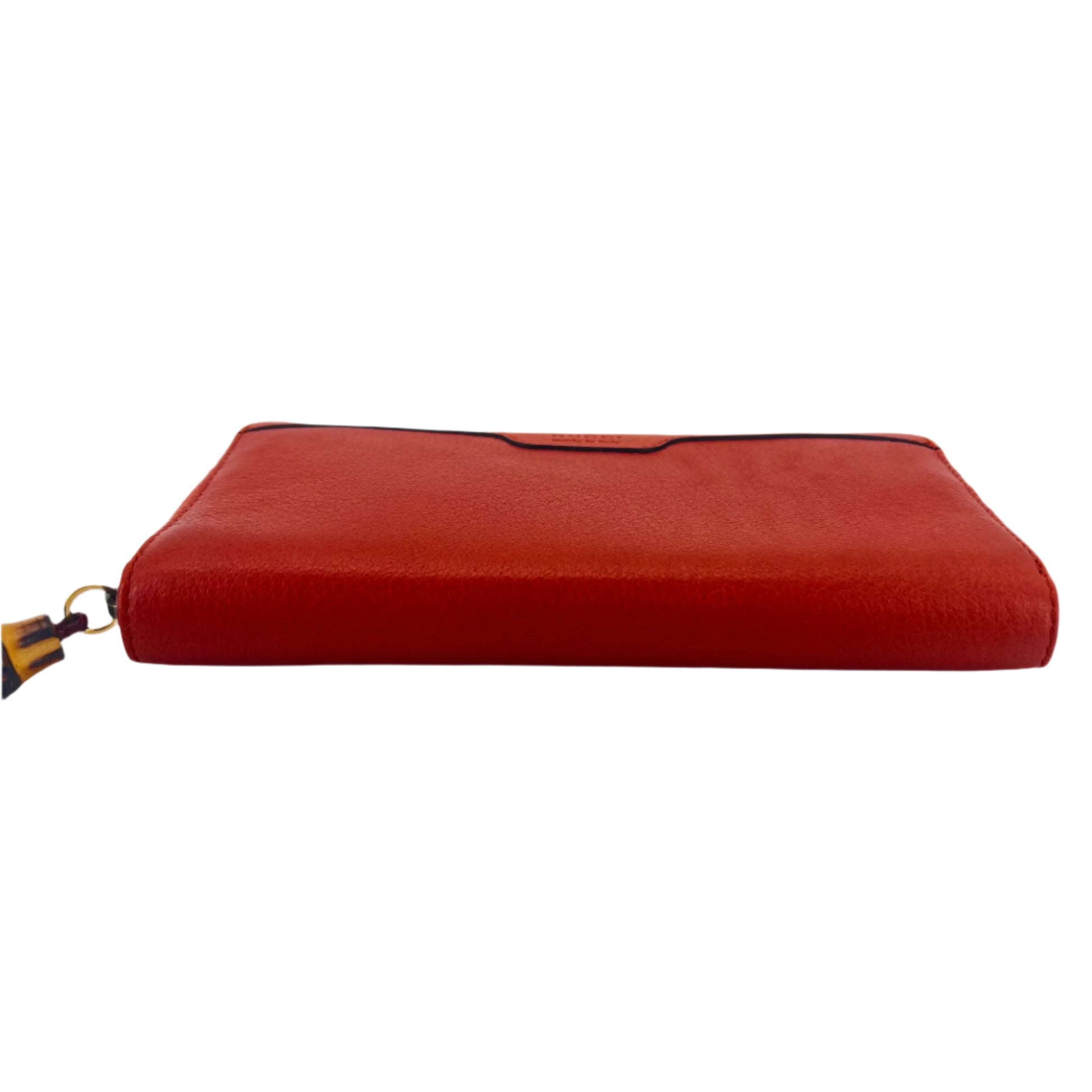 Orange Leather Hip Bamboo Zip Around Wallet twins
