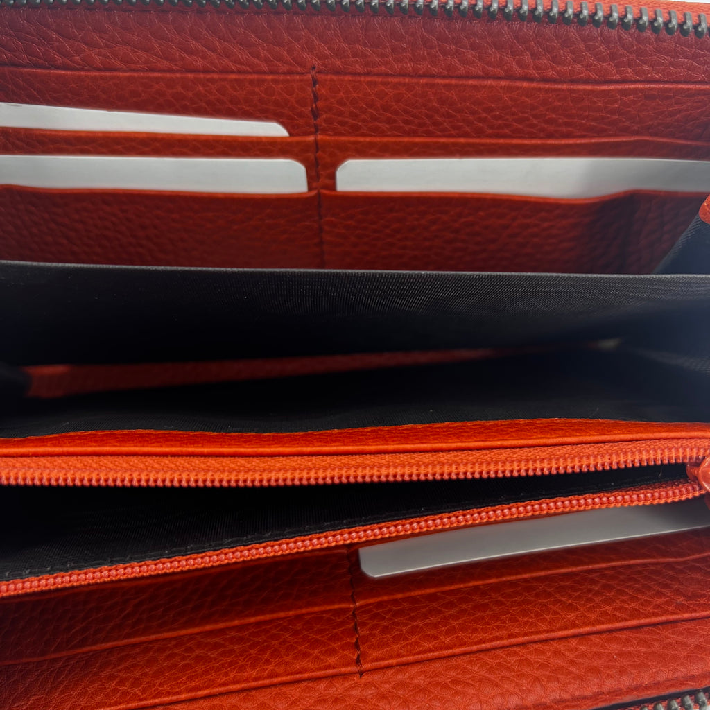 Orange Leather Hip Bamboo Zip Around Wallet twins
