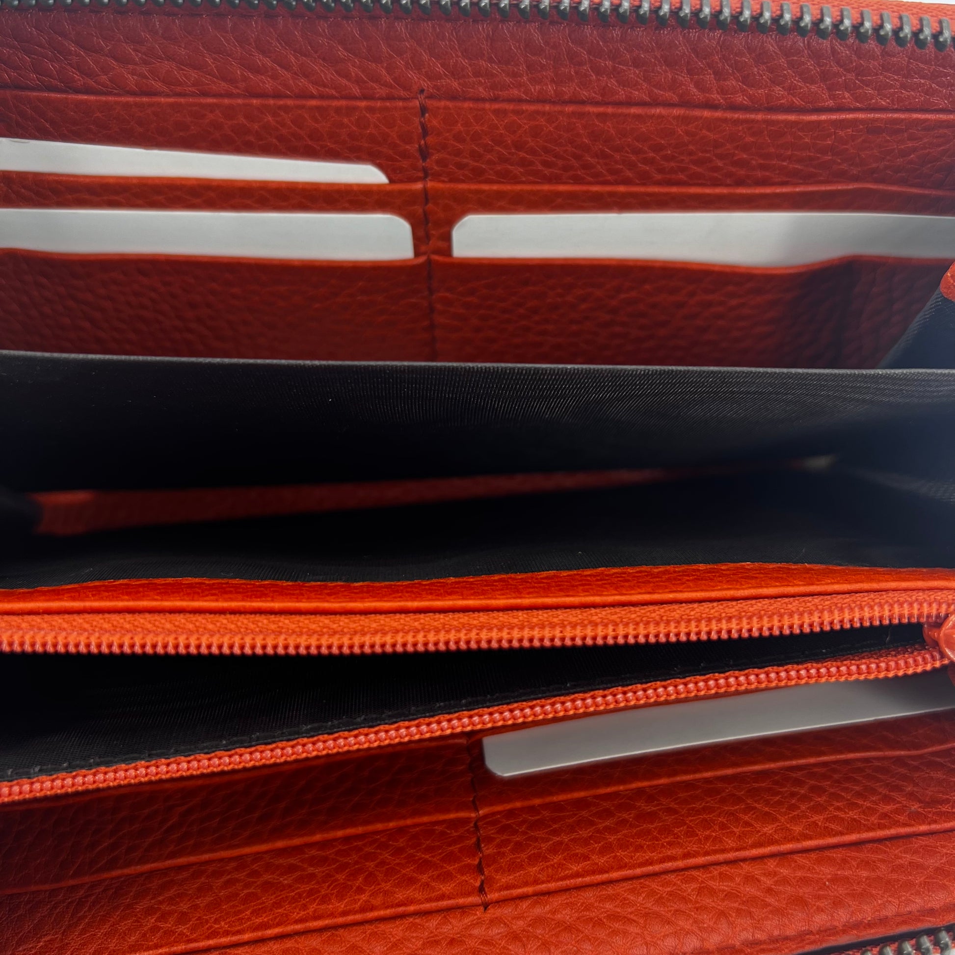 Orange Leather Hip Bamboo Zip Around Wallet twins