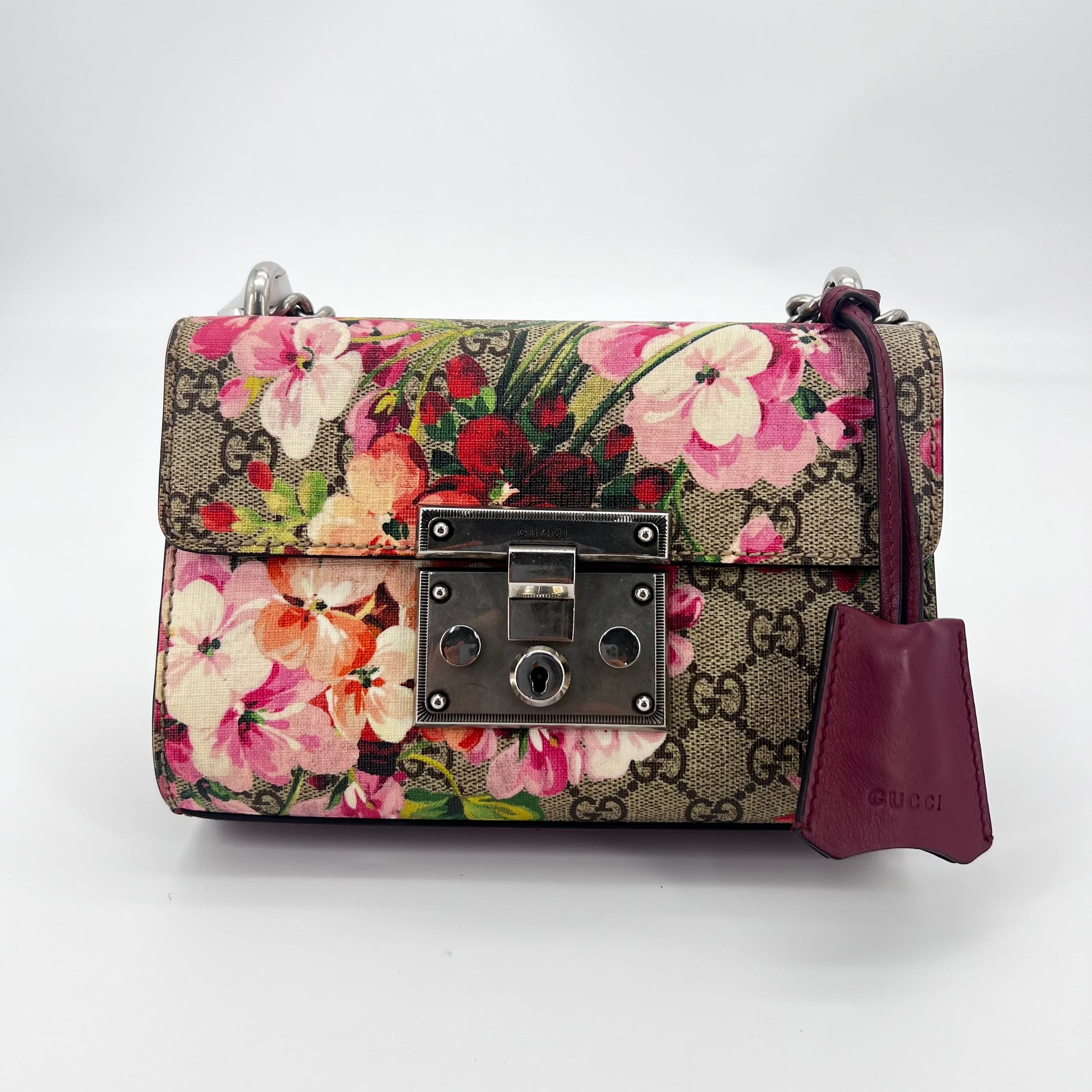 Padlock Shoulder Bag Blooms Print GG Coated Canvas Small - twins