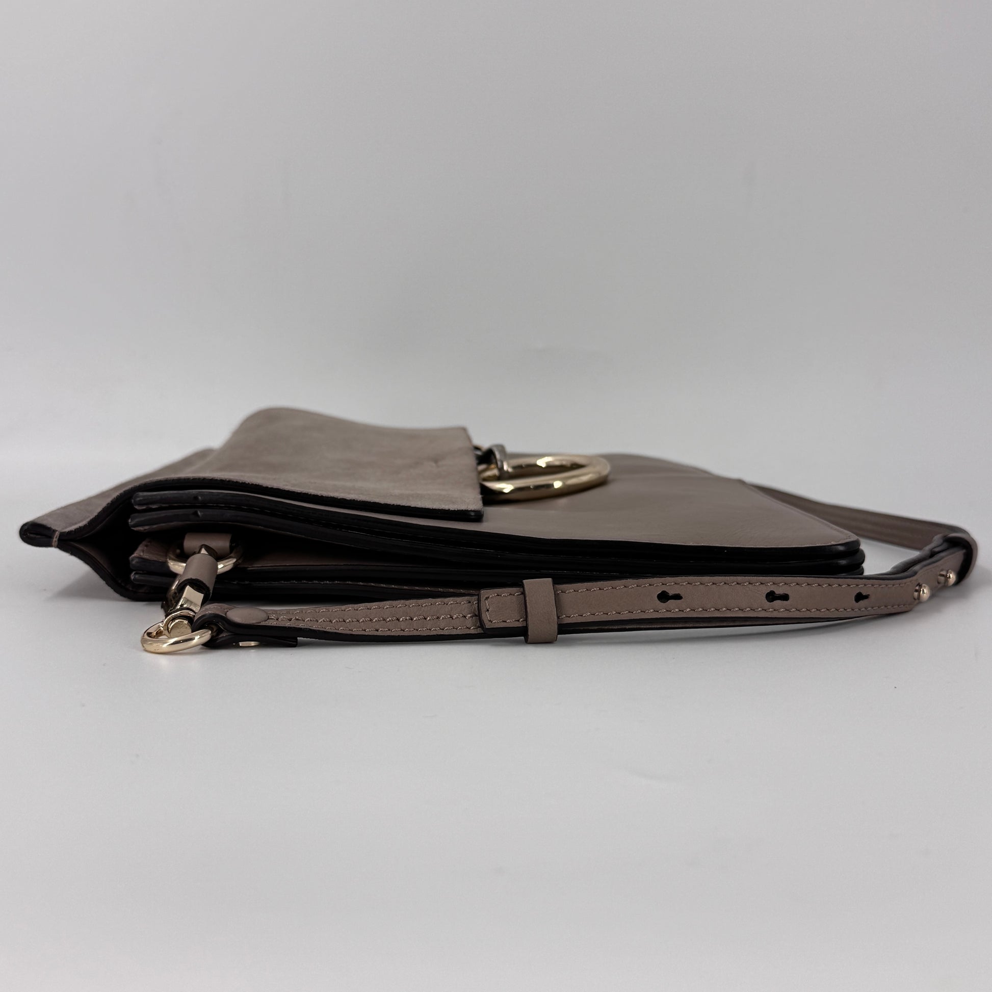 Calfskin Suede Medium Faye Shoulder Bag Motty Grey NJ